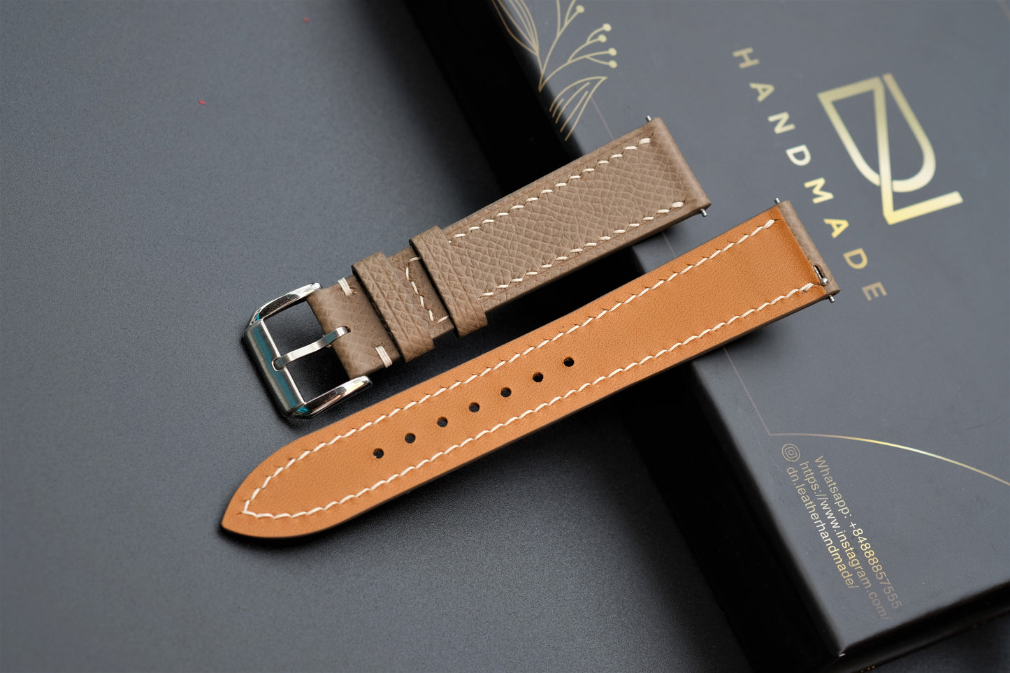 Gray Epsom Leather Watch Strap