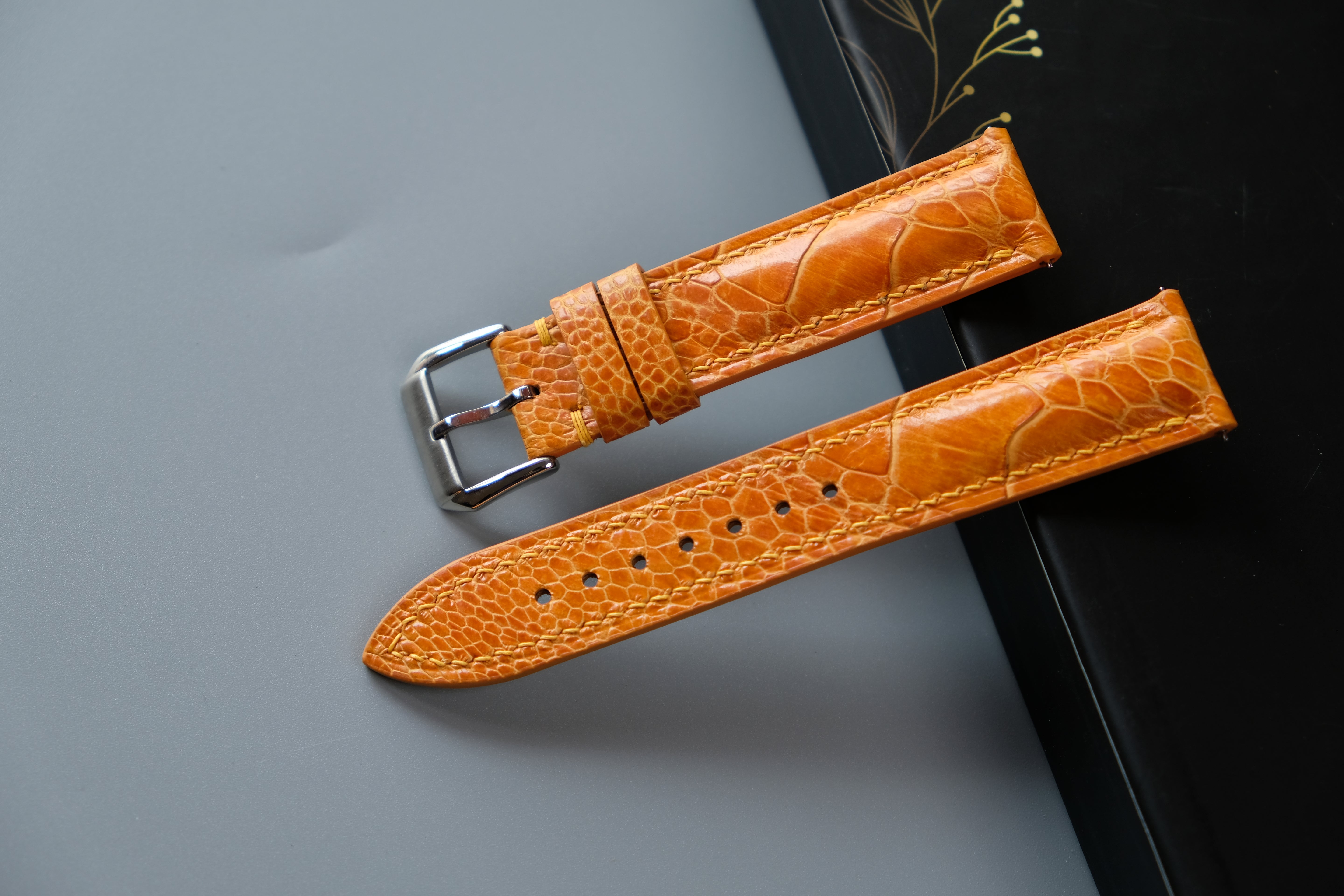 Yellow Orange Ostrich Leather Watch Strap – Custom Sizes 10mm to 26mm