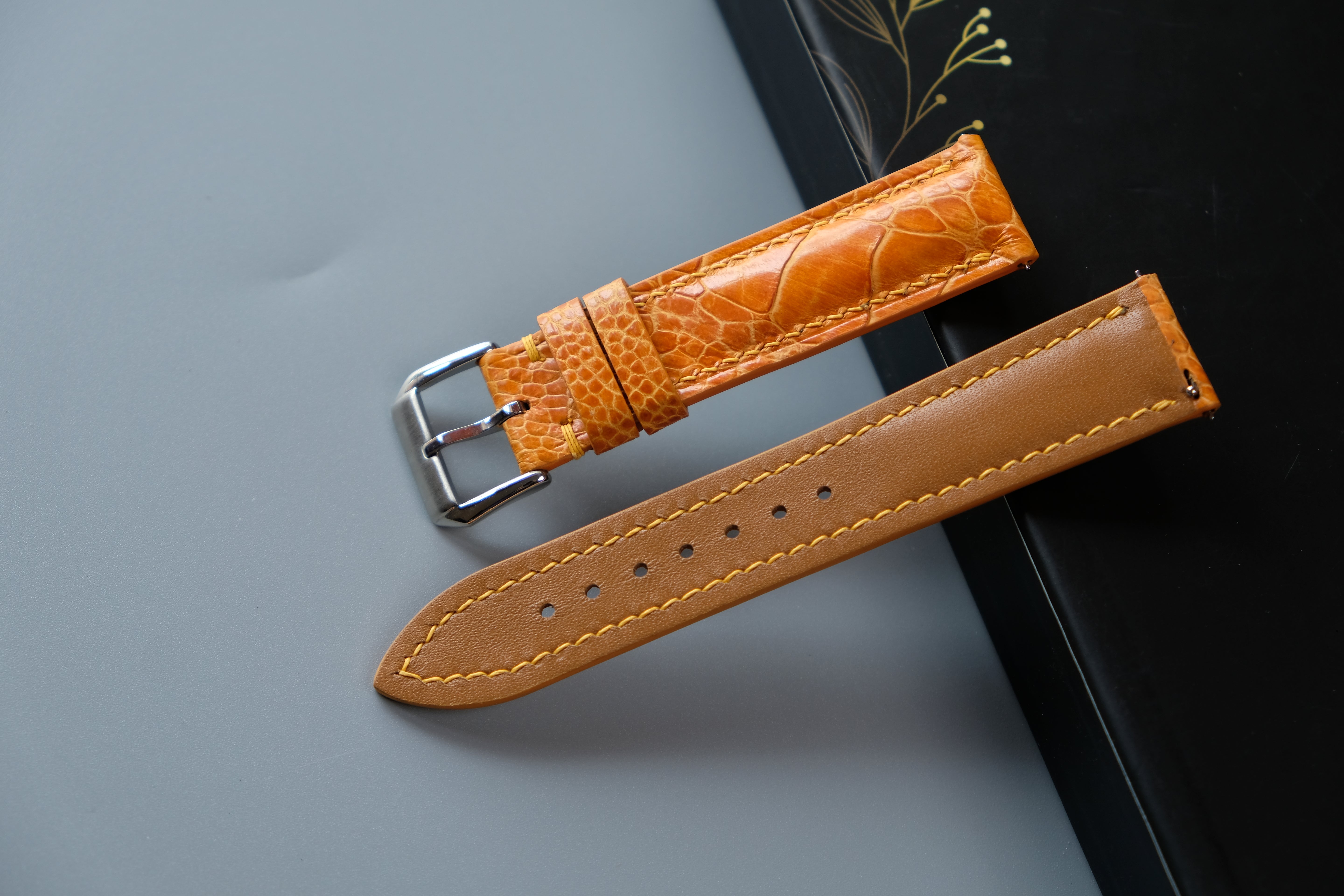 Yellow Orange Ostrich Leather Watch Strap – Custom Sizes 10mm to 26mm
