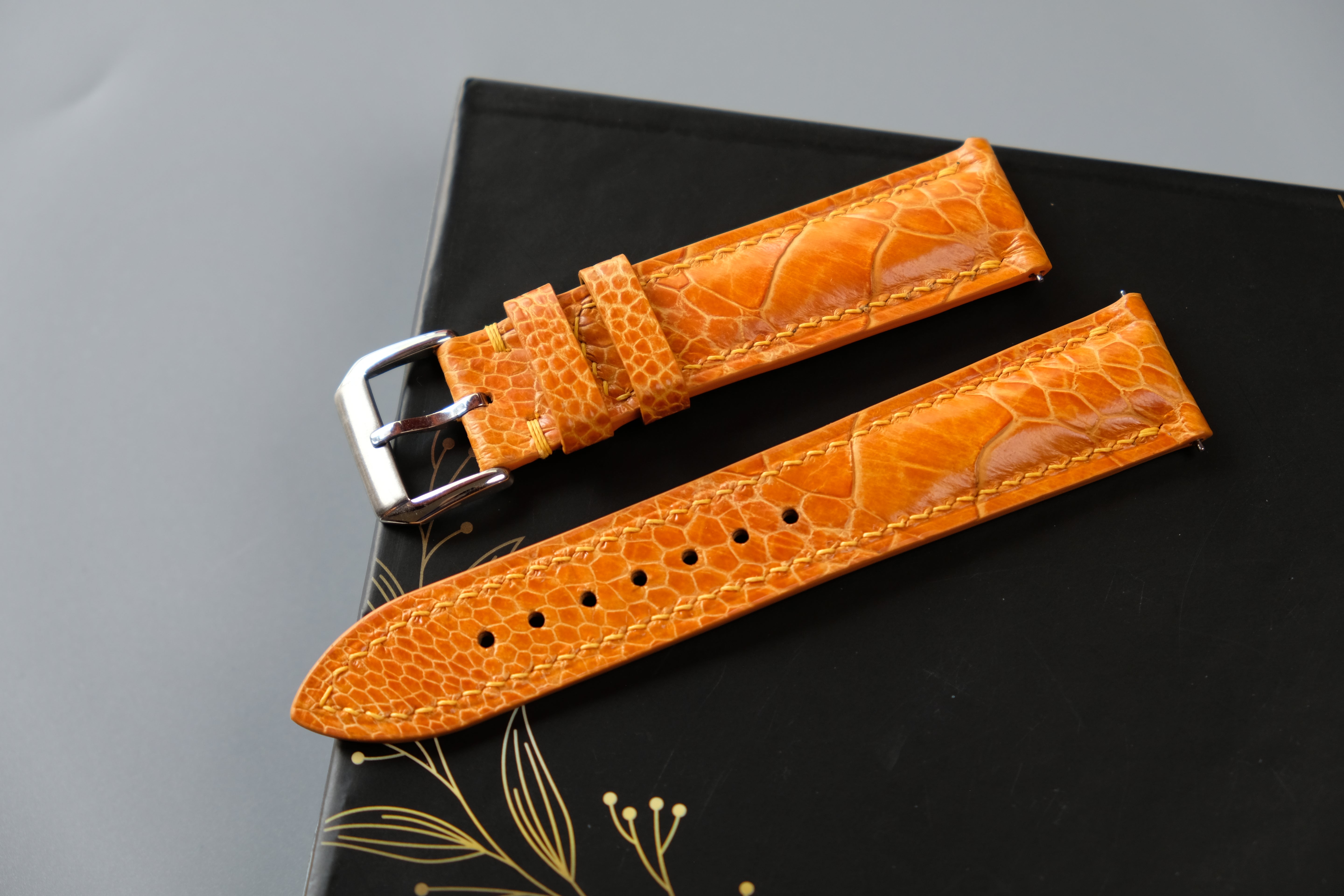 Yellow Orange Ostrich Leather Watch Strap – Custom Sizes 10mm to 26mm