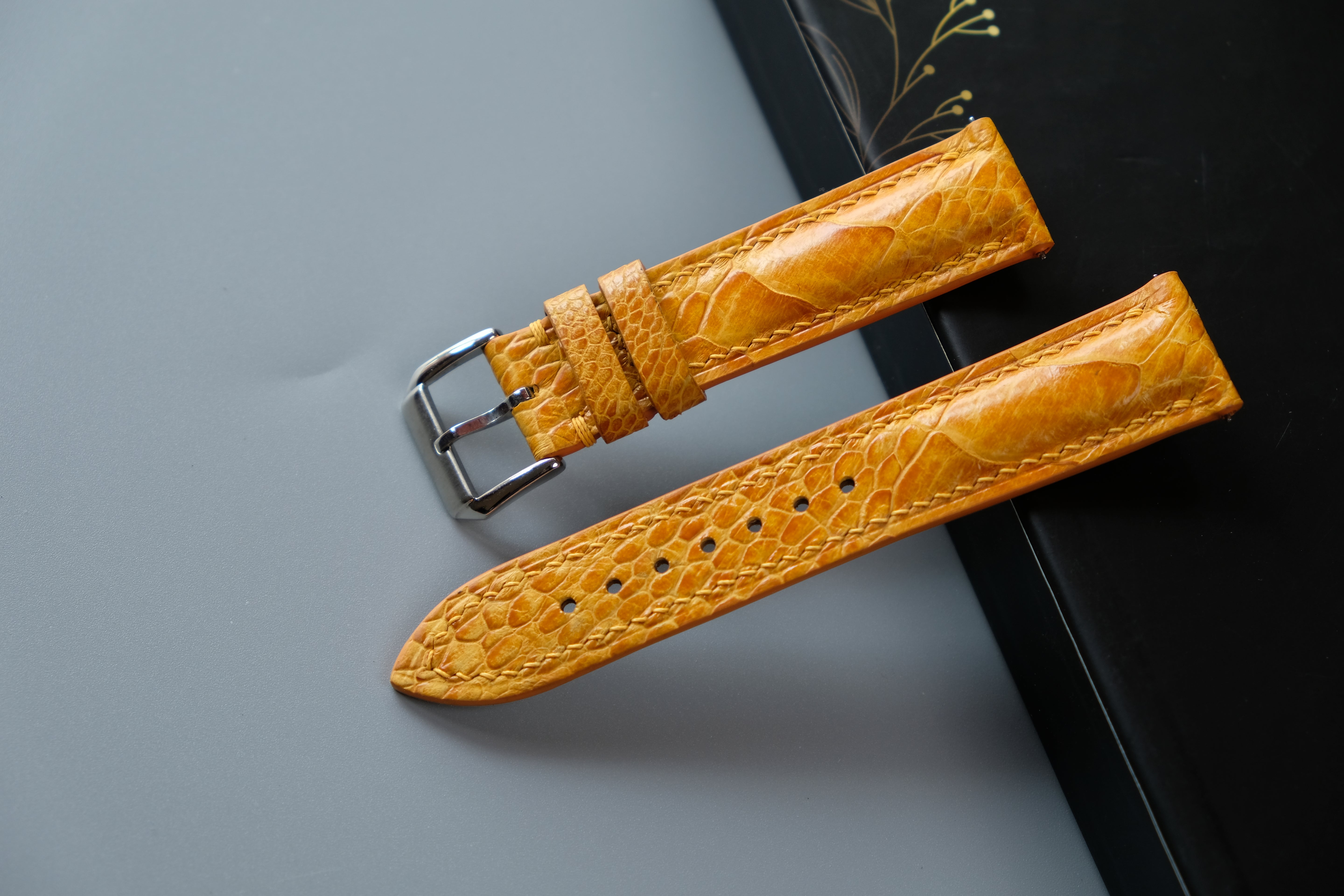 Yellow Ostrich Leather Watch Strap – Custom Sizes 10mm to 26mm