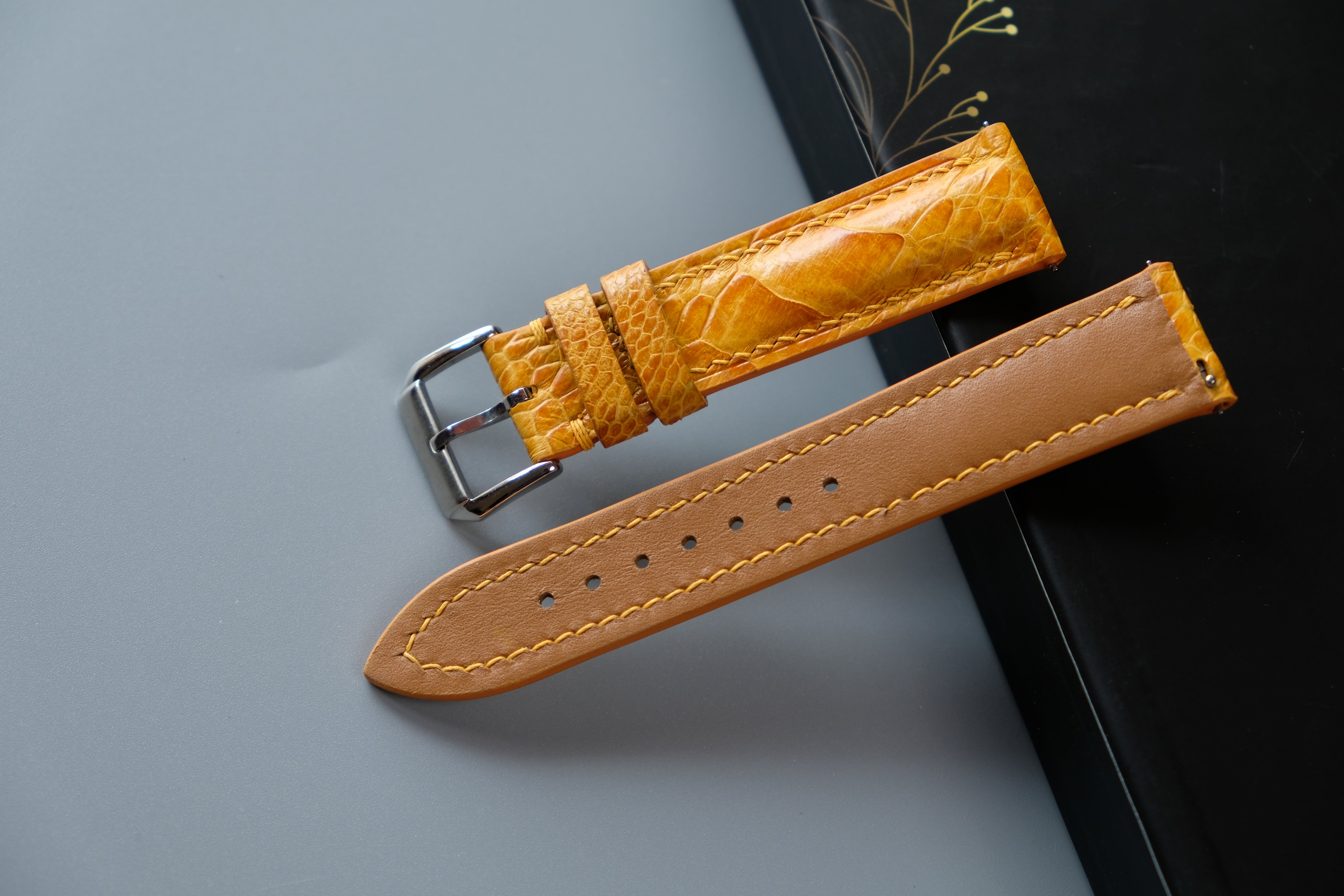 Yellow Ostrich Leather Watch Strap – Custom Sizes 10mm to 26mm