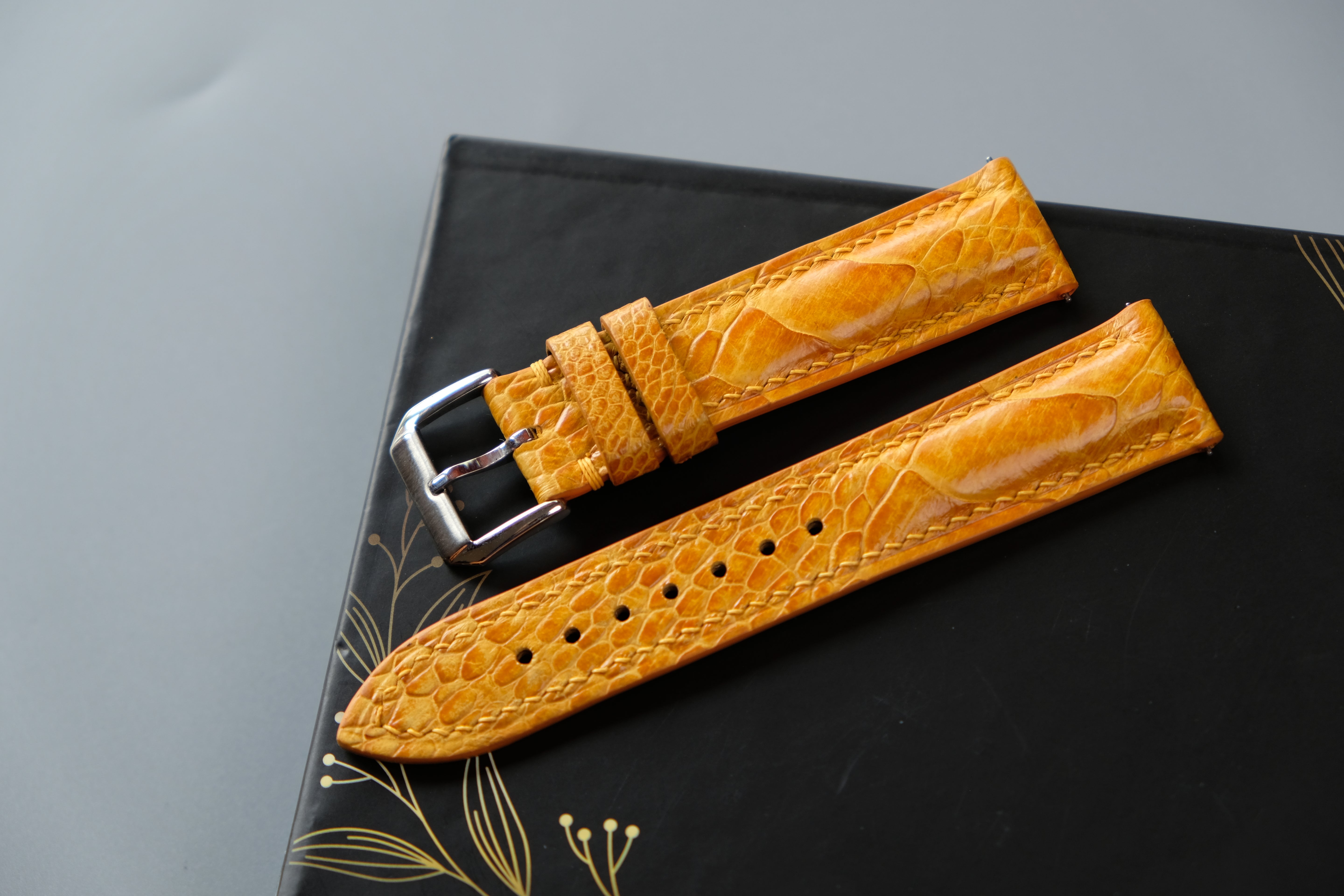 Yellow Ostrich Leather Watch Strap – Custom Sizes 10mm to 26mm