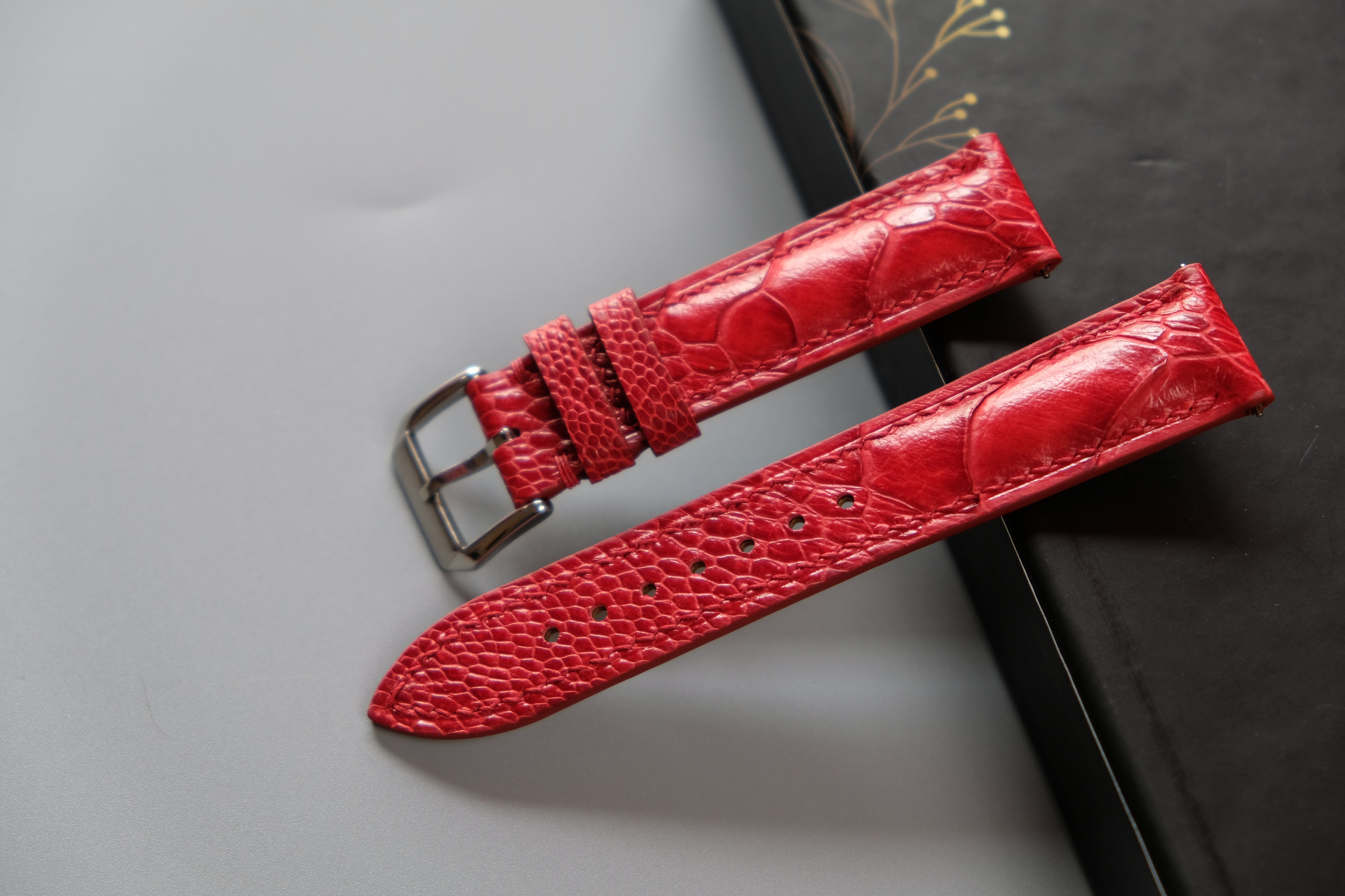 Red Ostrich Leather Watch Strap – Custom Sizes 10mm to 26mm