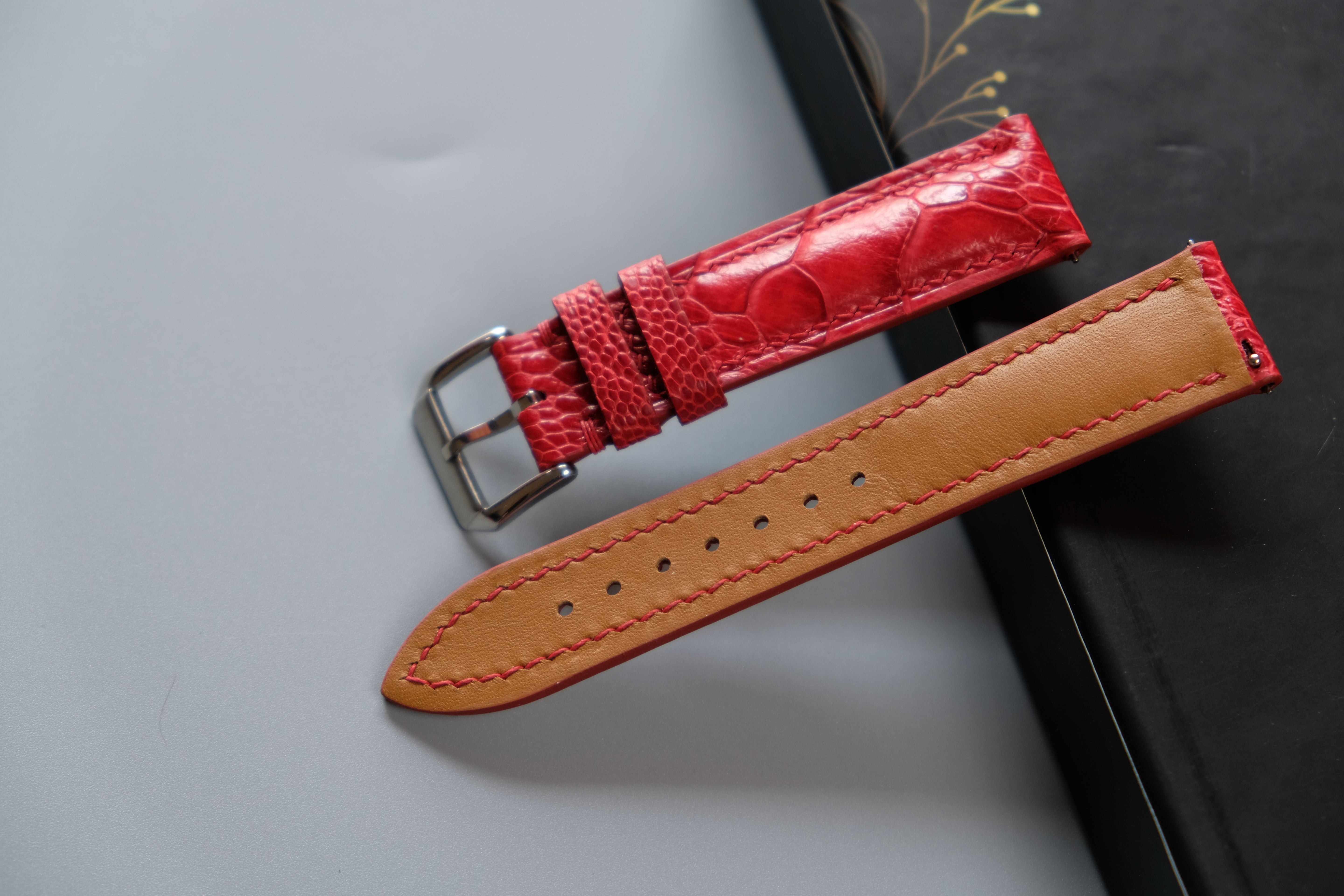 Red Ostrich Leather Watch Strap – Custom Sizes 10mm to 26mm