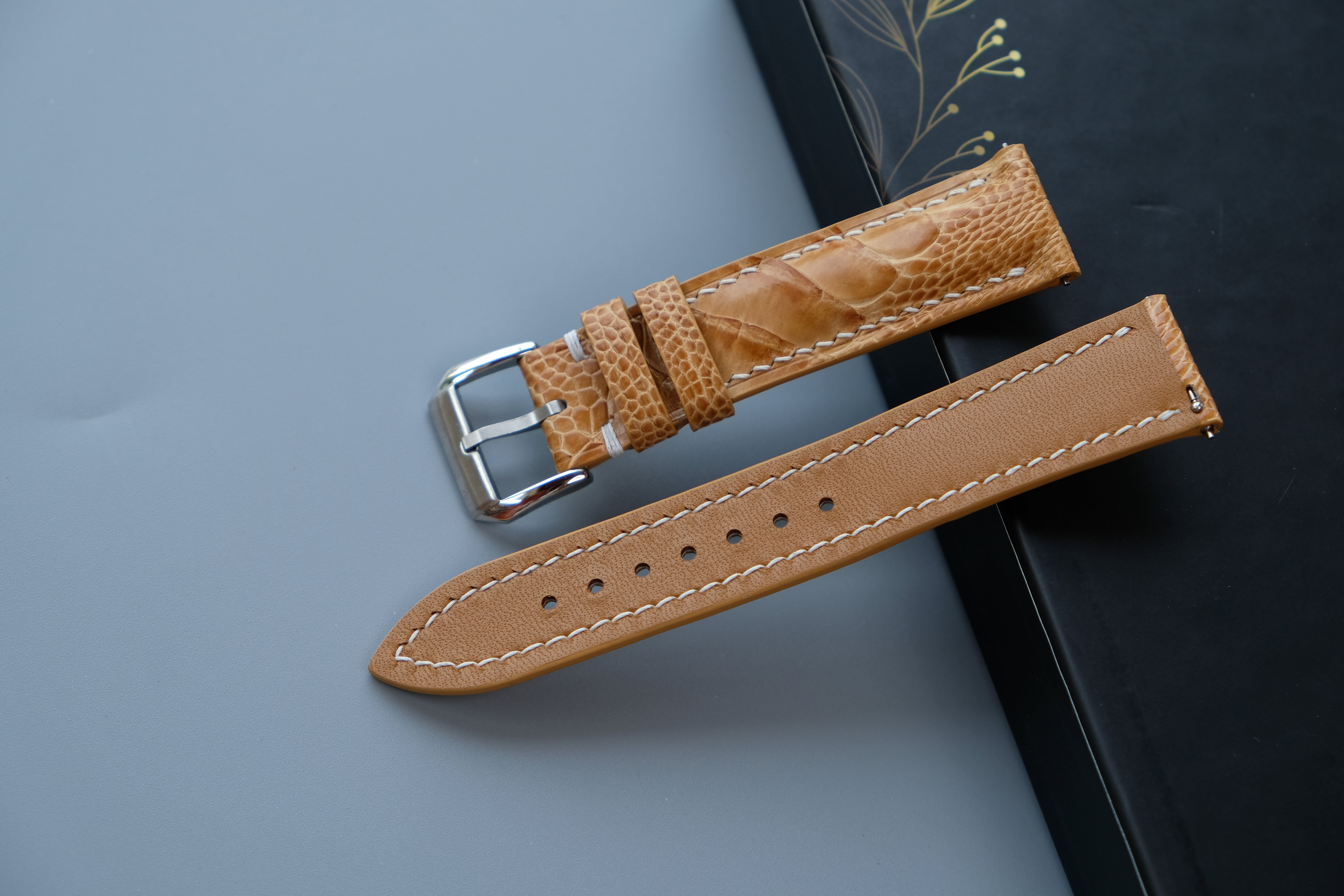 Gold Ostrich Leather Watch Strap – Custom Sizes 10mm to 26mm