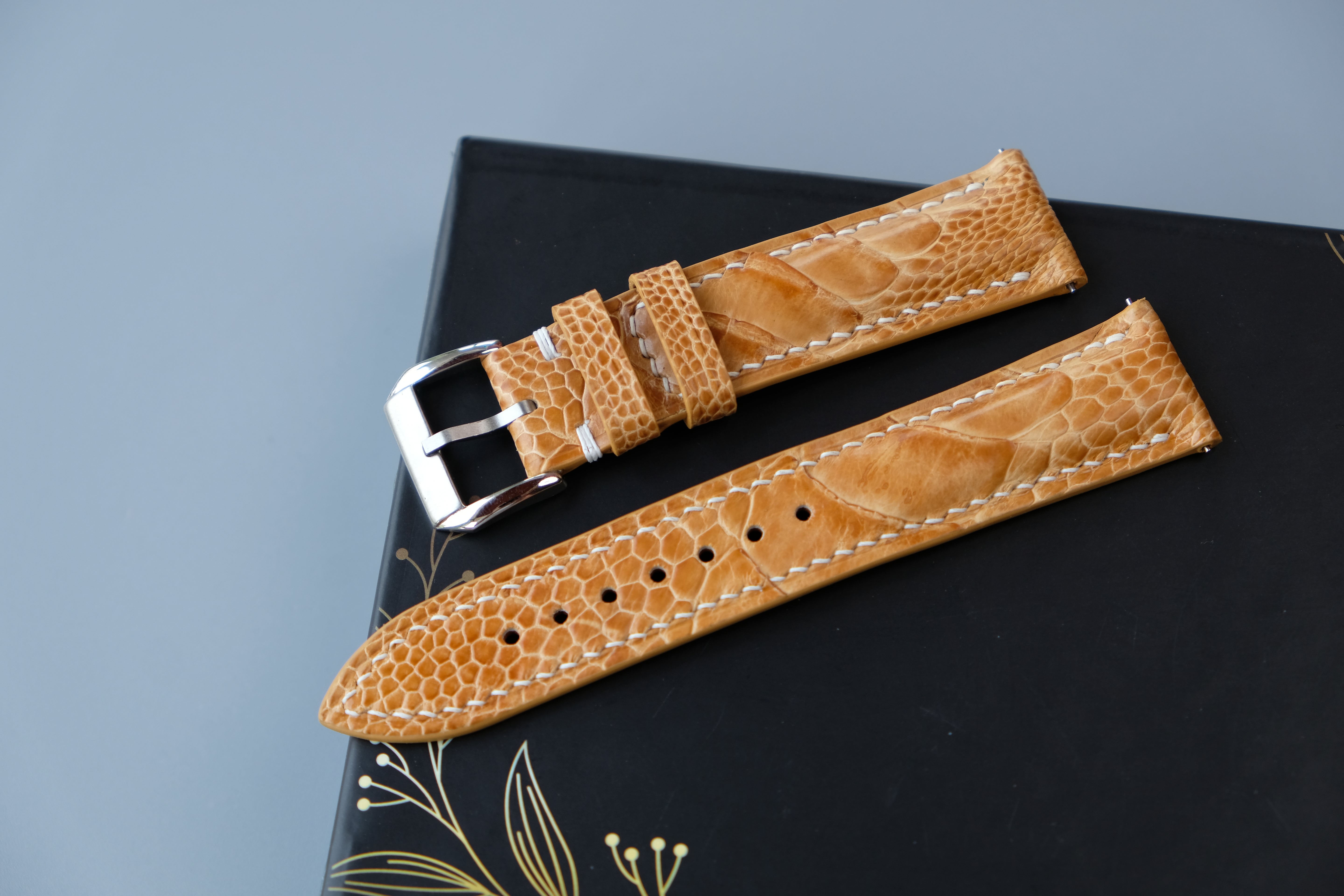 Gold Ostrich Leather Watch Strap – Custom Sizes 10mm to 26mm