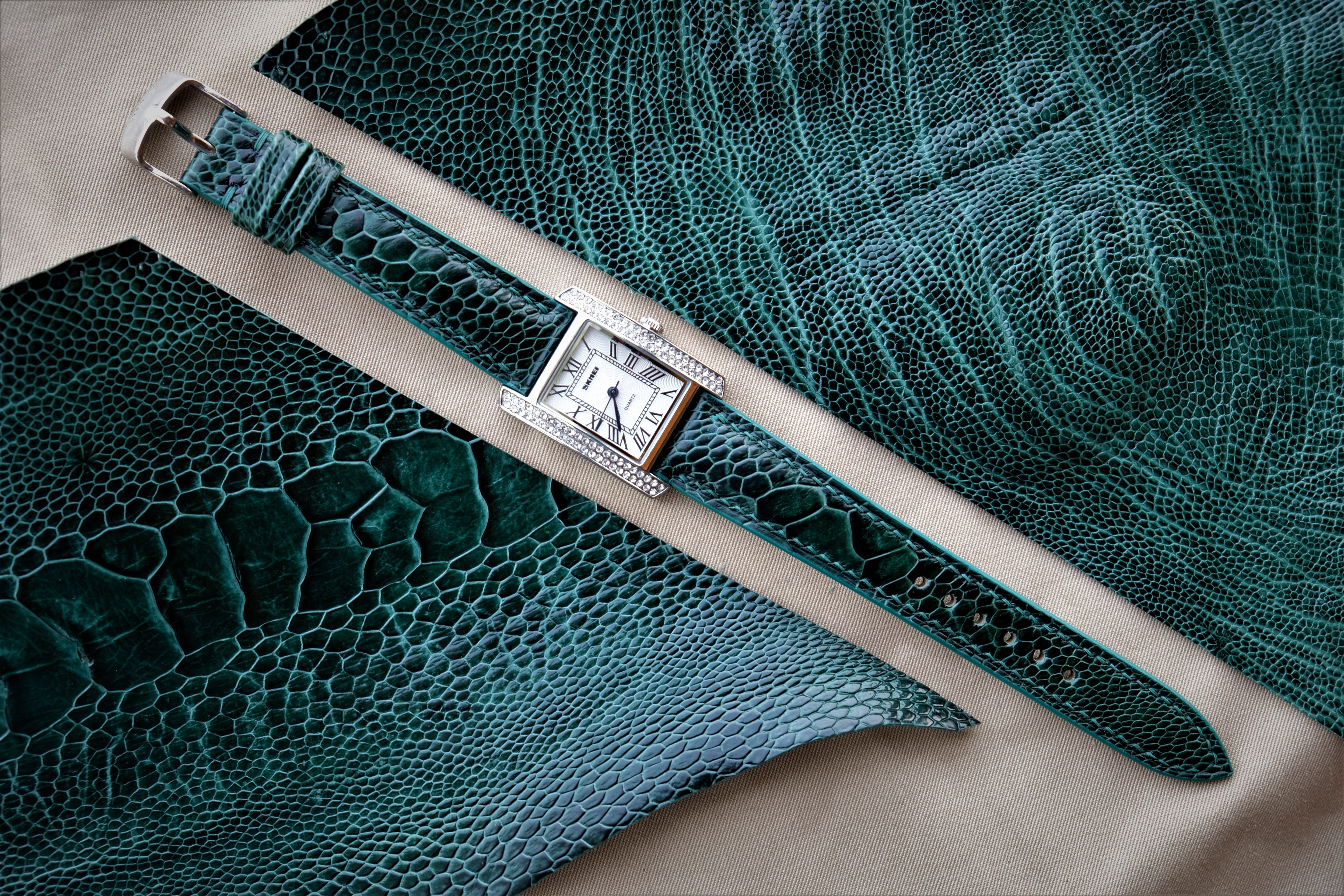 Green Ostrich Leather Watch Strap – Custom Sizes 10mm to 26mm