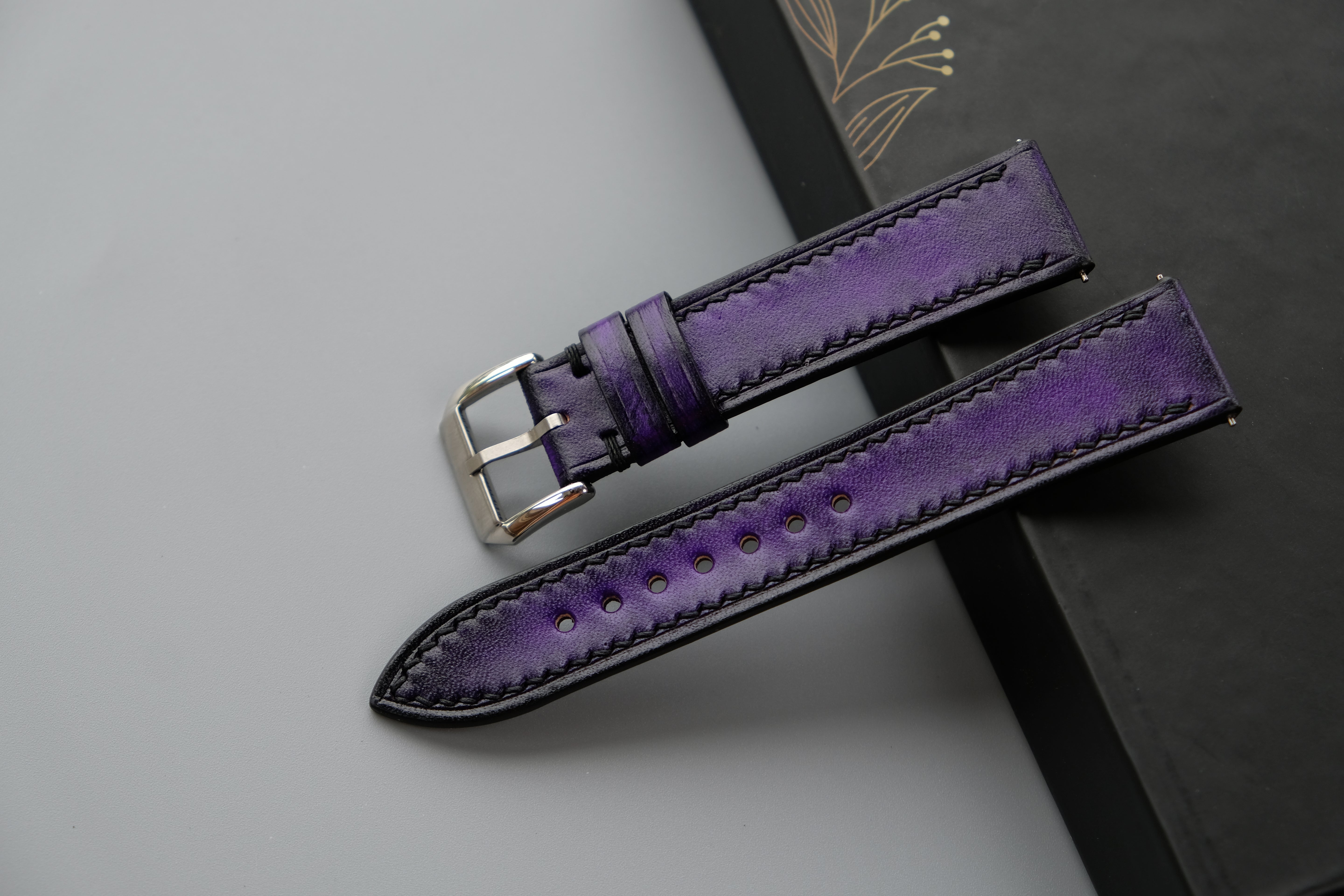 Purple Veg-tan Leather Watch Strap – Custom Sizes 10mm to 26mm