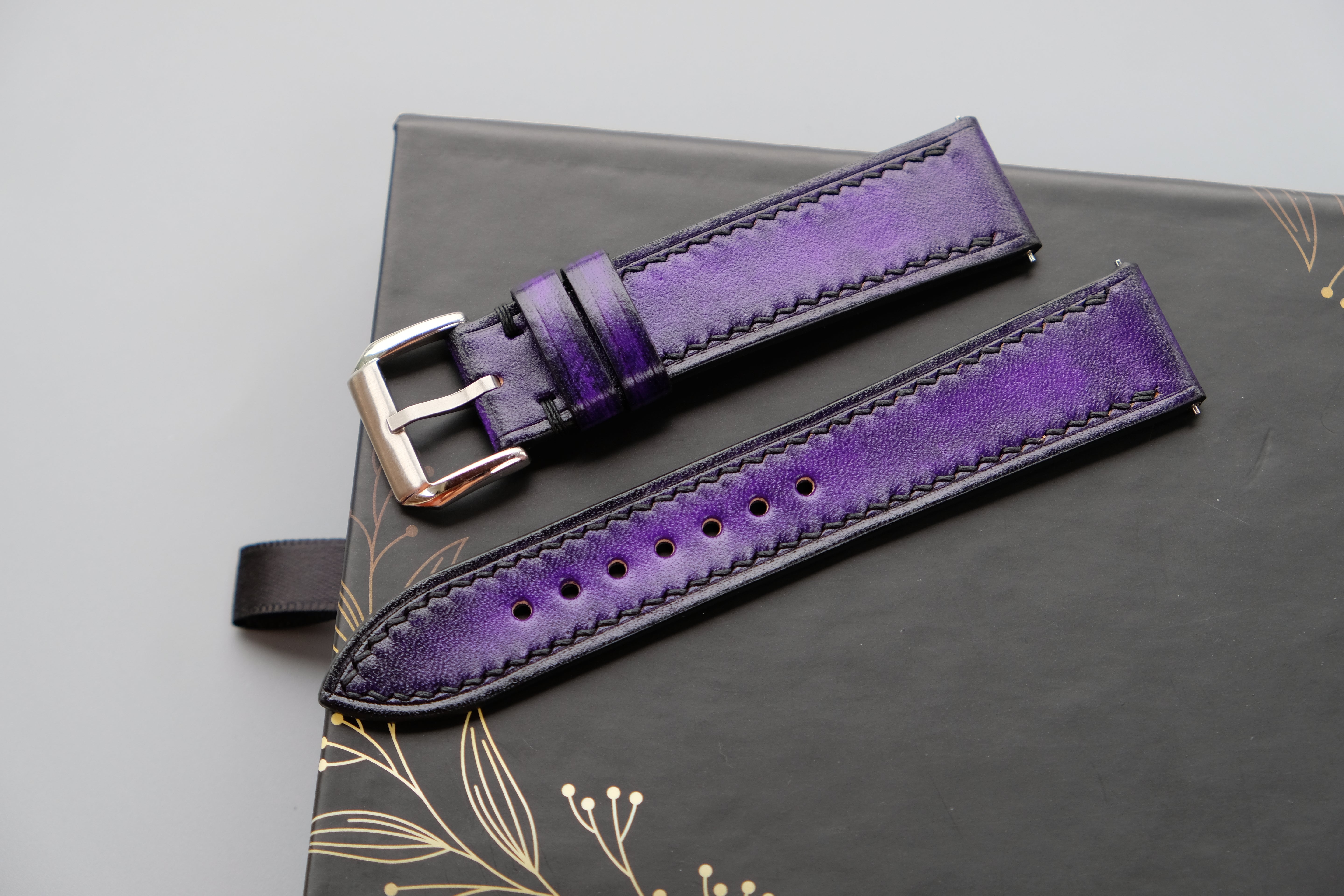 Purple Veg-tan Leather Watch Strap – Custom Sizes 10mm to 26mm