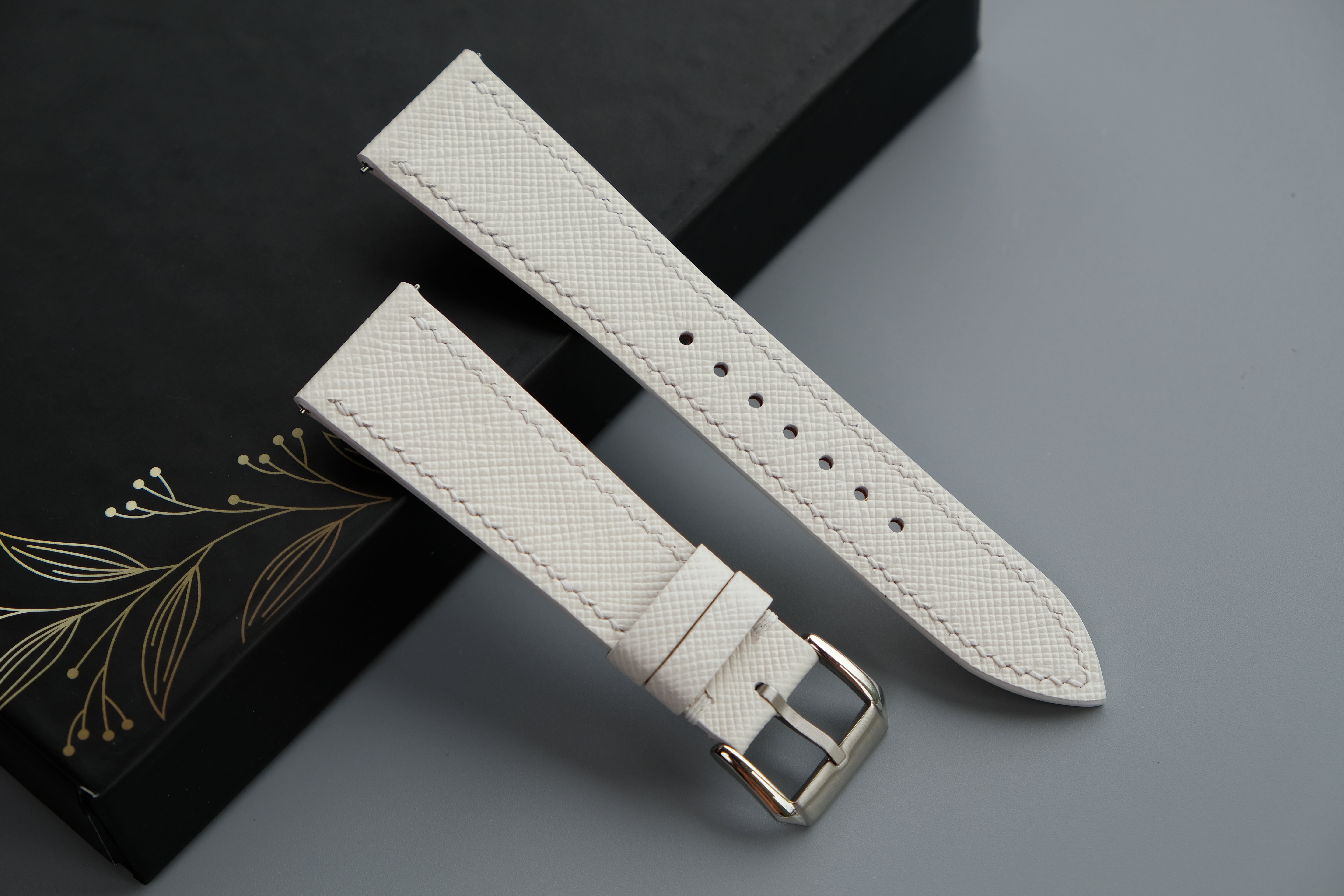 White Saffiano Leather Watch Strap – Custom Sizes 10mm to 26mm