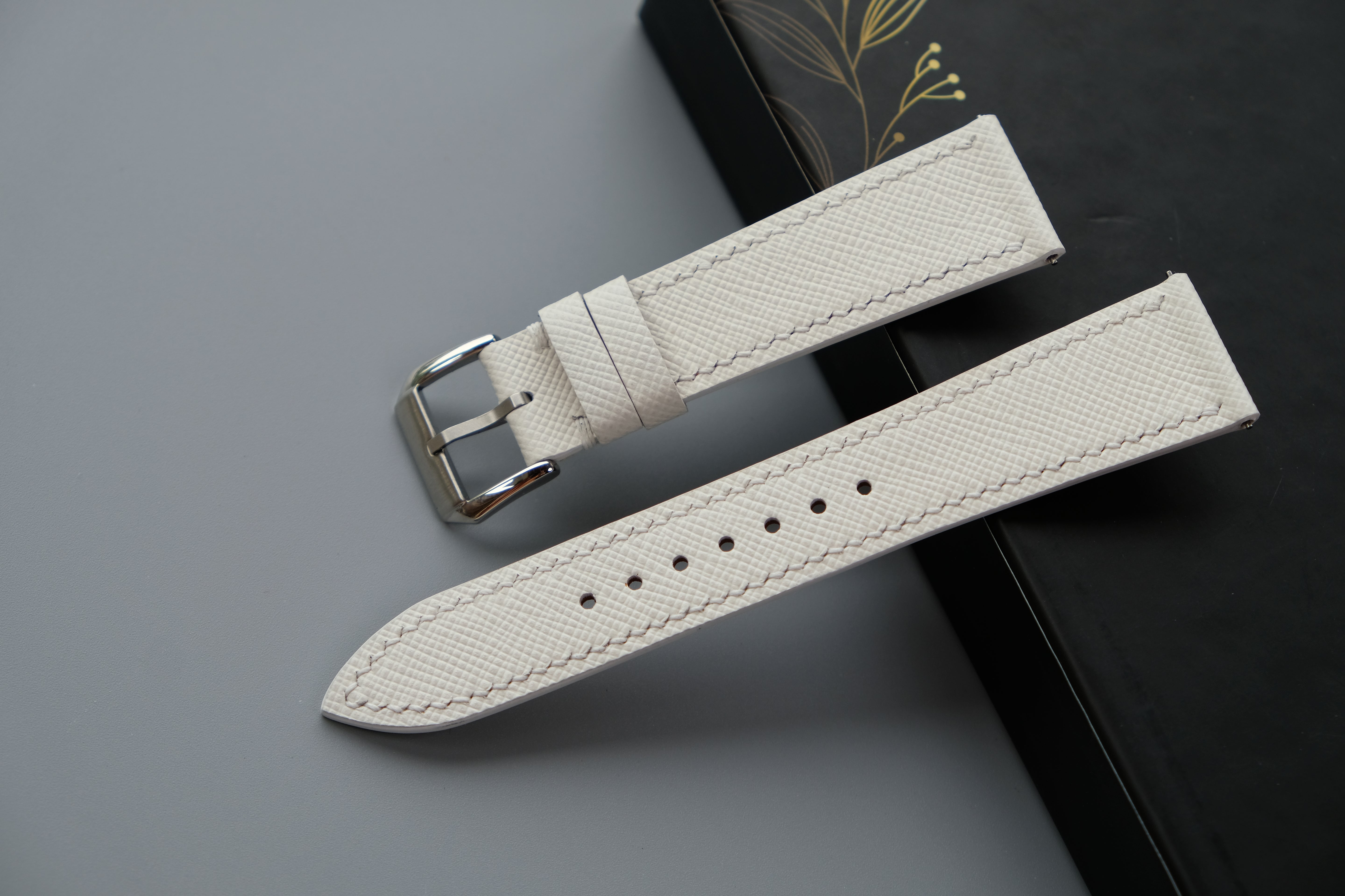 White Saffiano Leather Watch Strap – Custom Sizes 10mm to 26mm