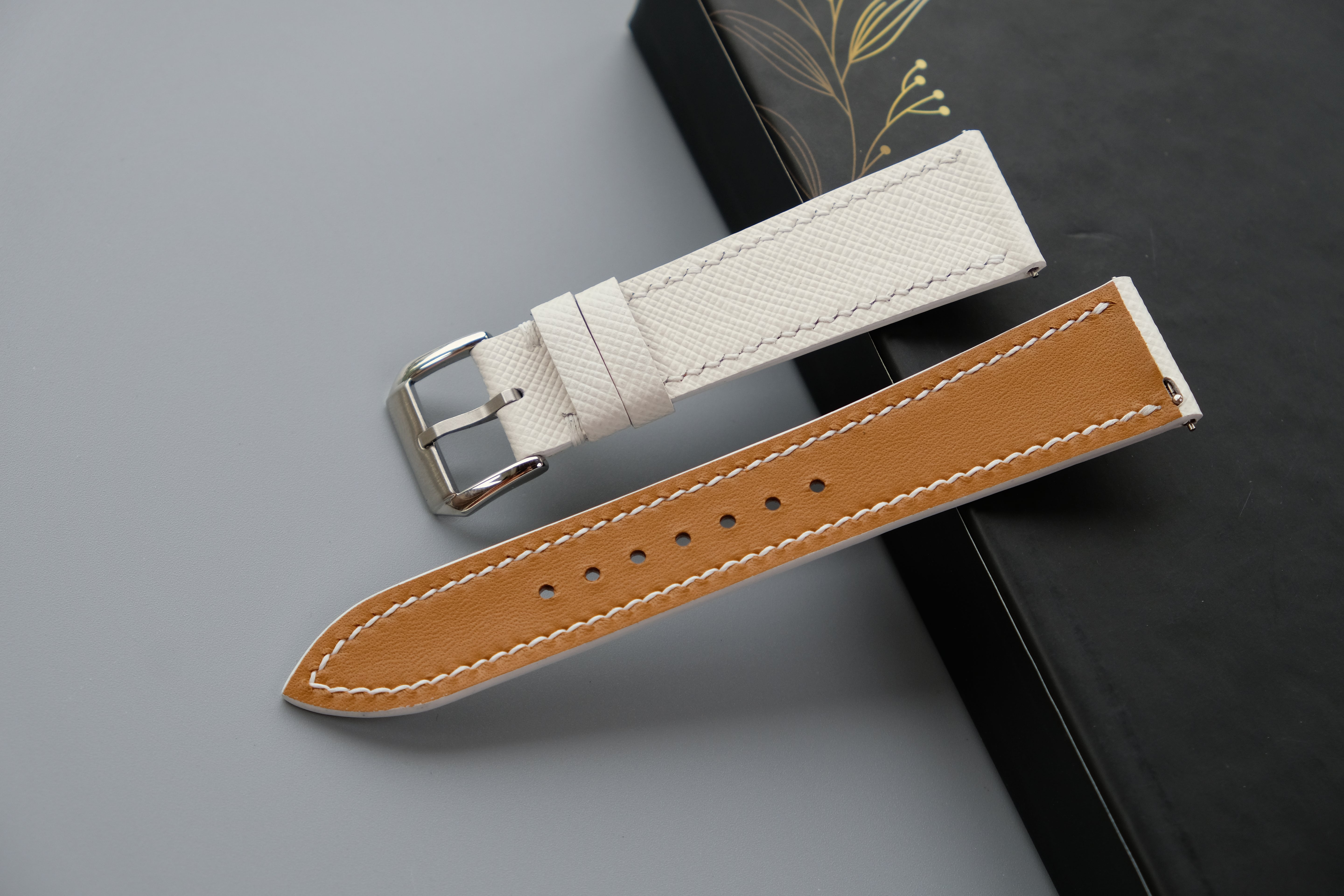 White Saffiano Leather Watch Strap – Custom Sizes 10mm to 26mm