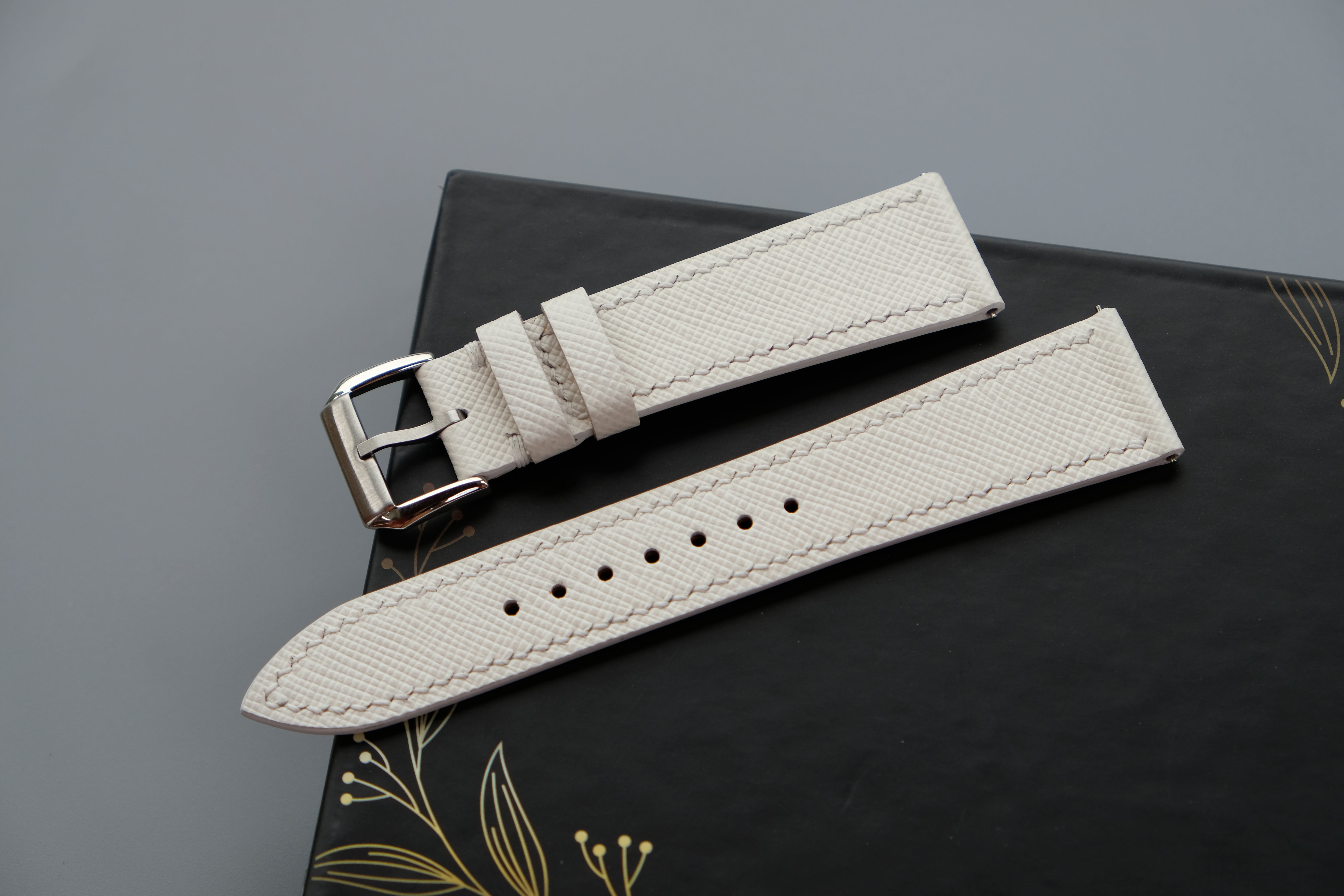 White Saffiano Leather Watch Strap – Custom Sizes 10mm to 26mm