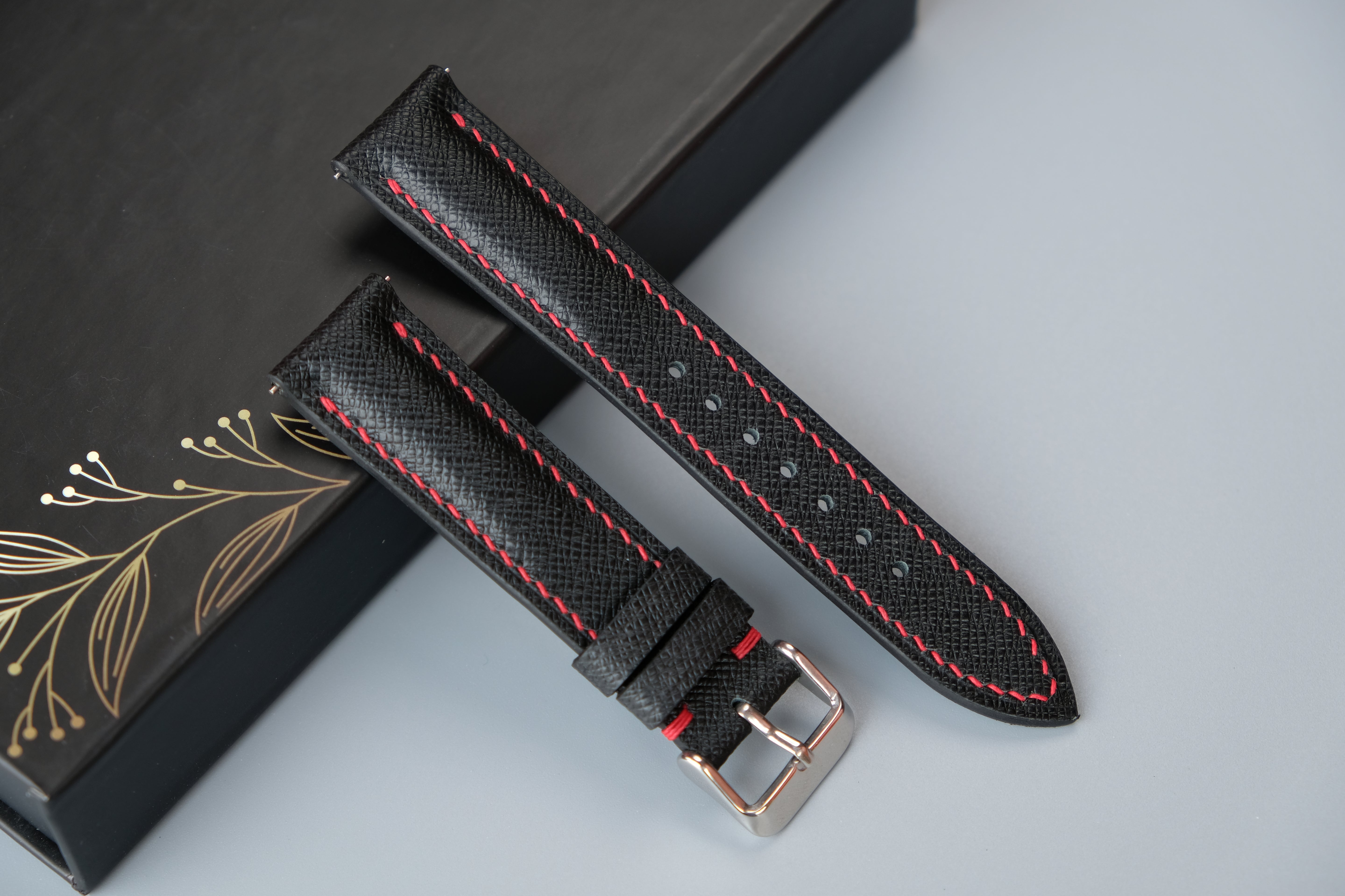 Black Taiga Leather Watch Strap – Custom Sizes 10mm to 26mm
