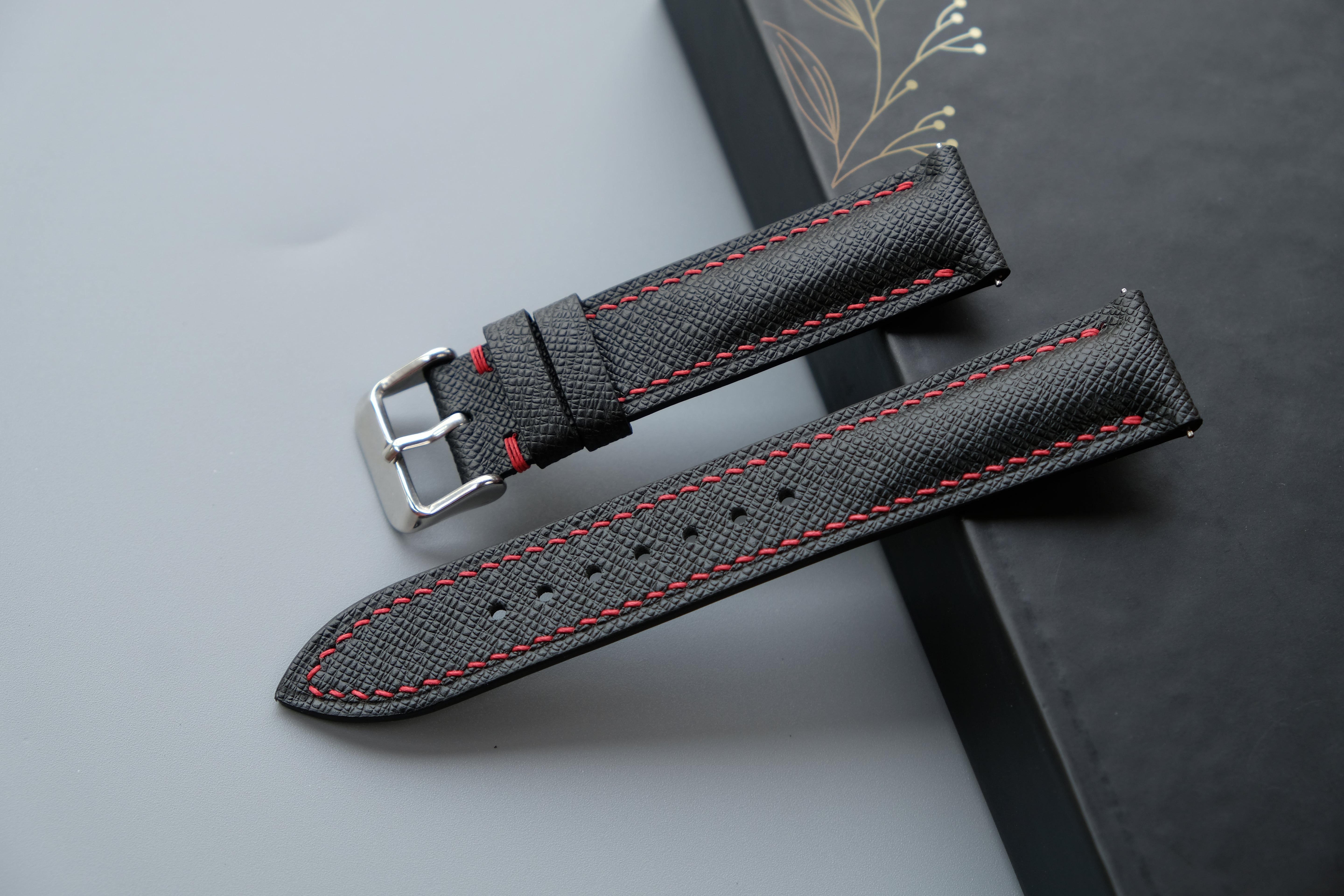 Black Taiga Leather Watch Strap – Custom Sizes 10mm to 26mm