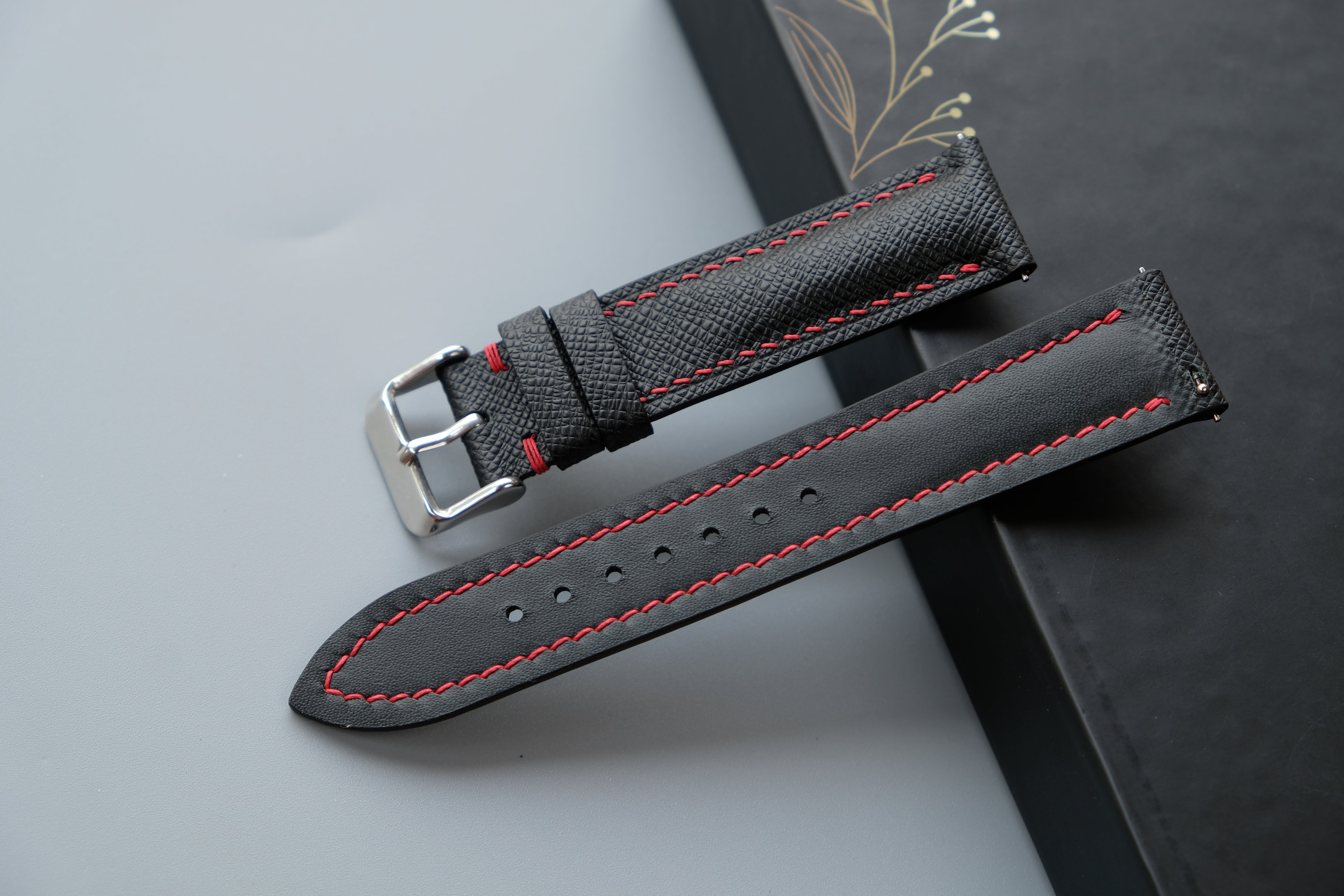 Black Taiga Leather Watch Strap – Custom Sizes 10mm to 26mm