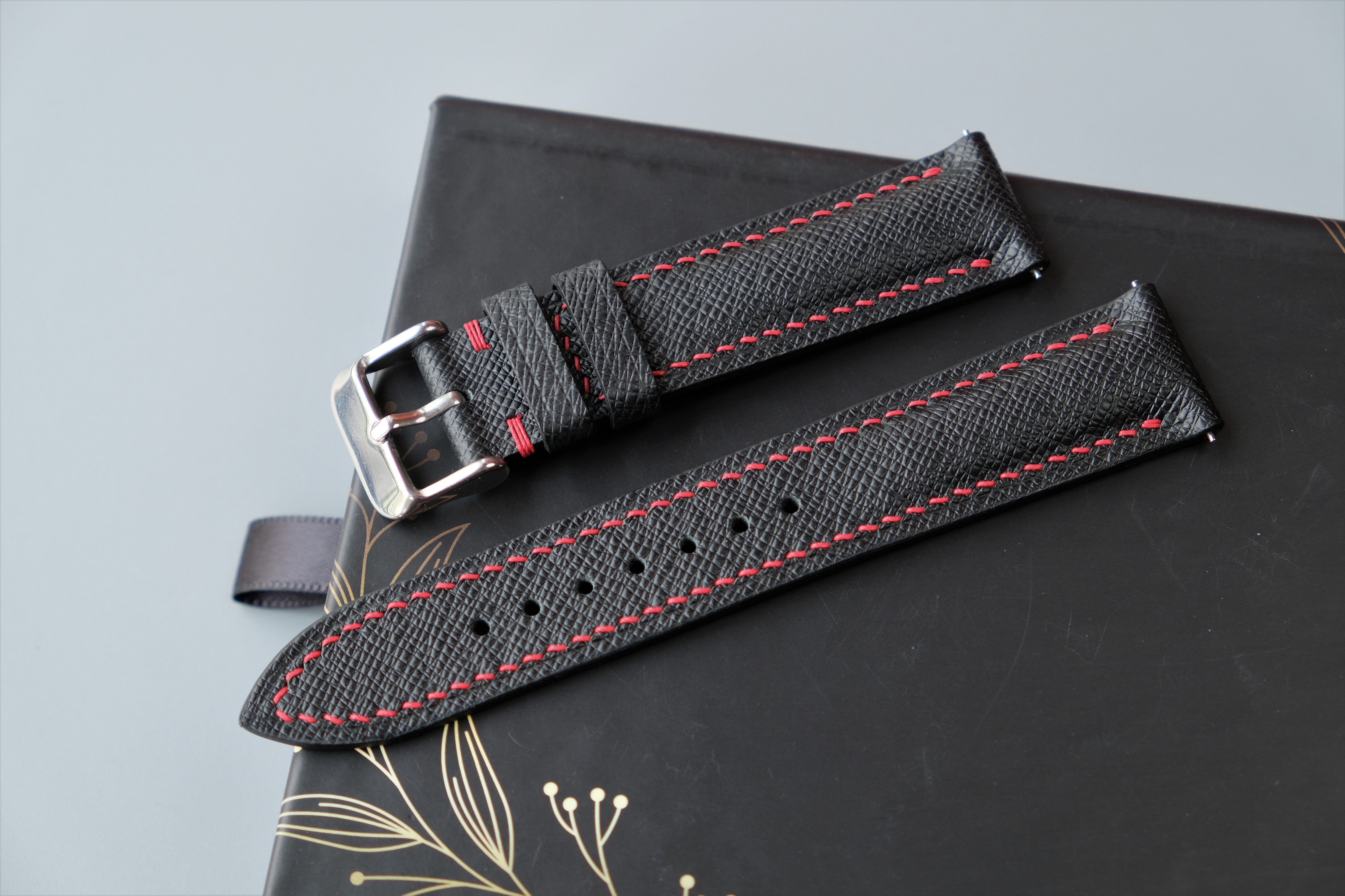 Black Taiga Leather Watch Strap – Custom Sizes 10mm to 26mm