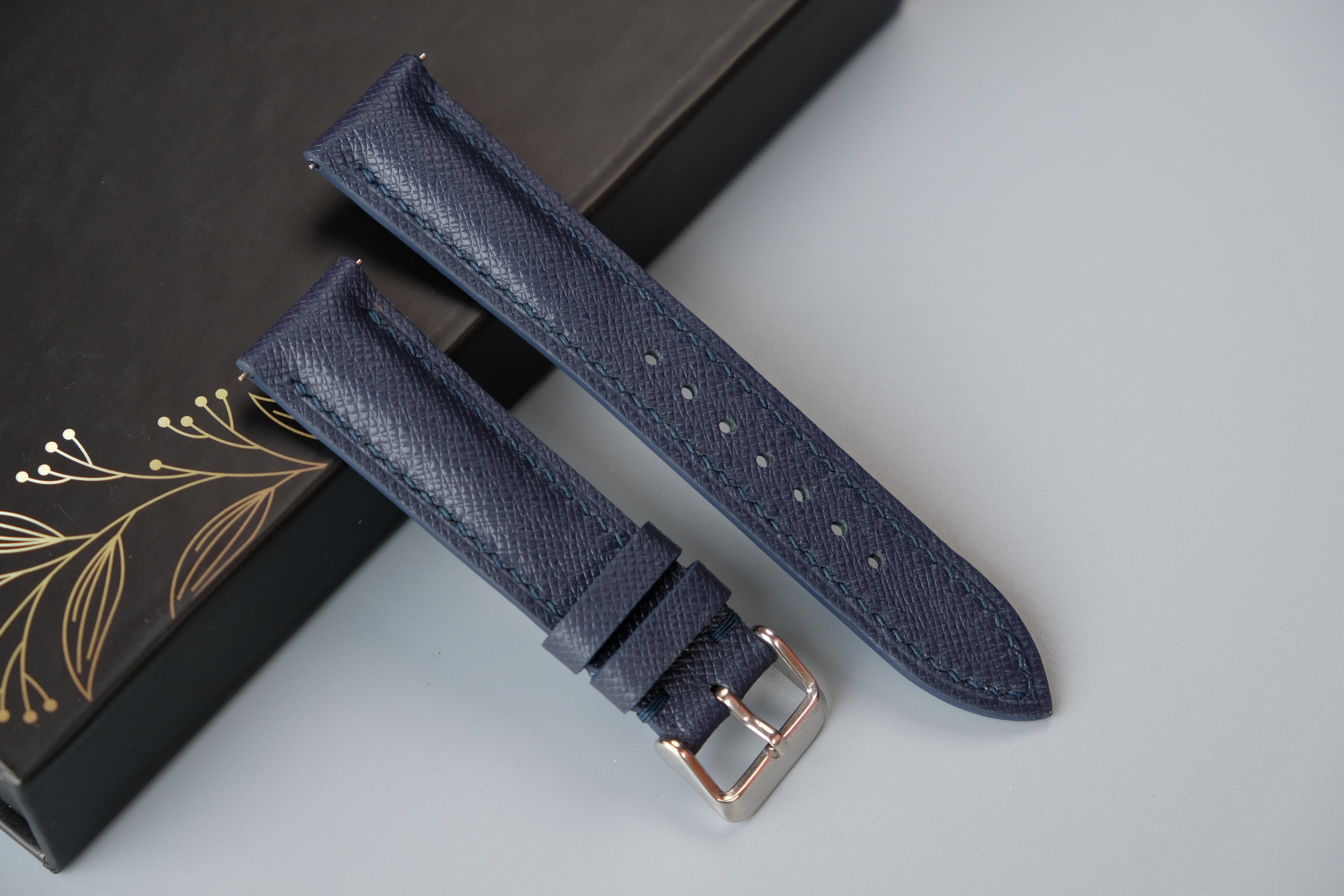 Dark Navy Taiga Leather Watch Strap – Custom Sizes 10mm to 26mm