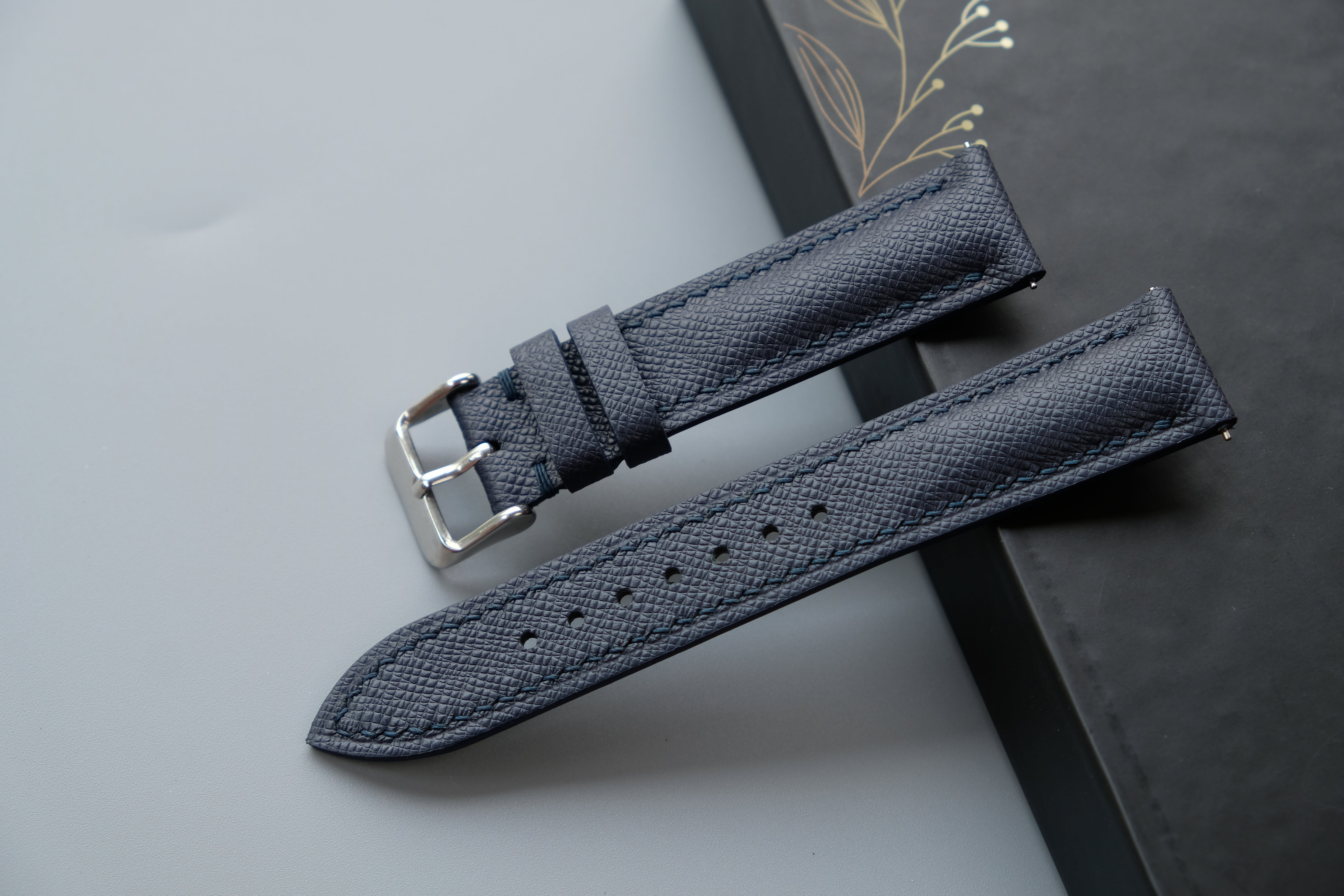 Dark Navy Taiga Leather Watch Strap – Custom Sizes 10mm to 26mm
