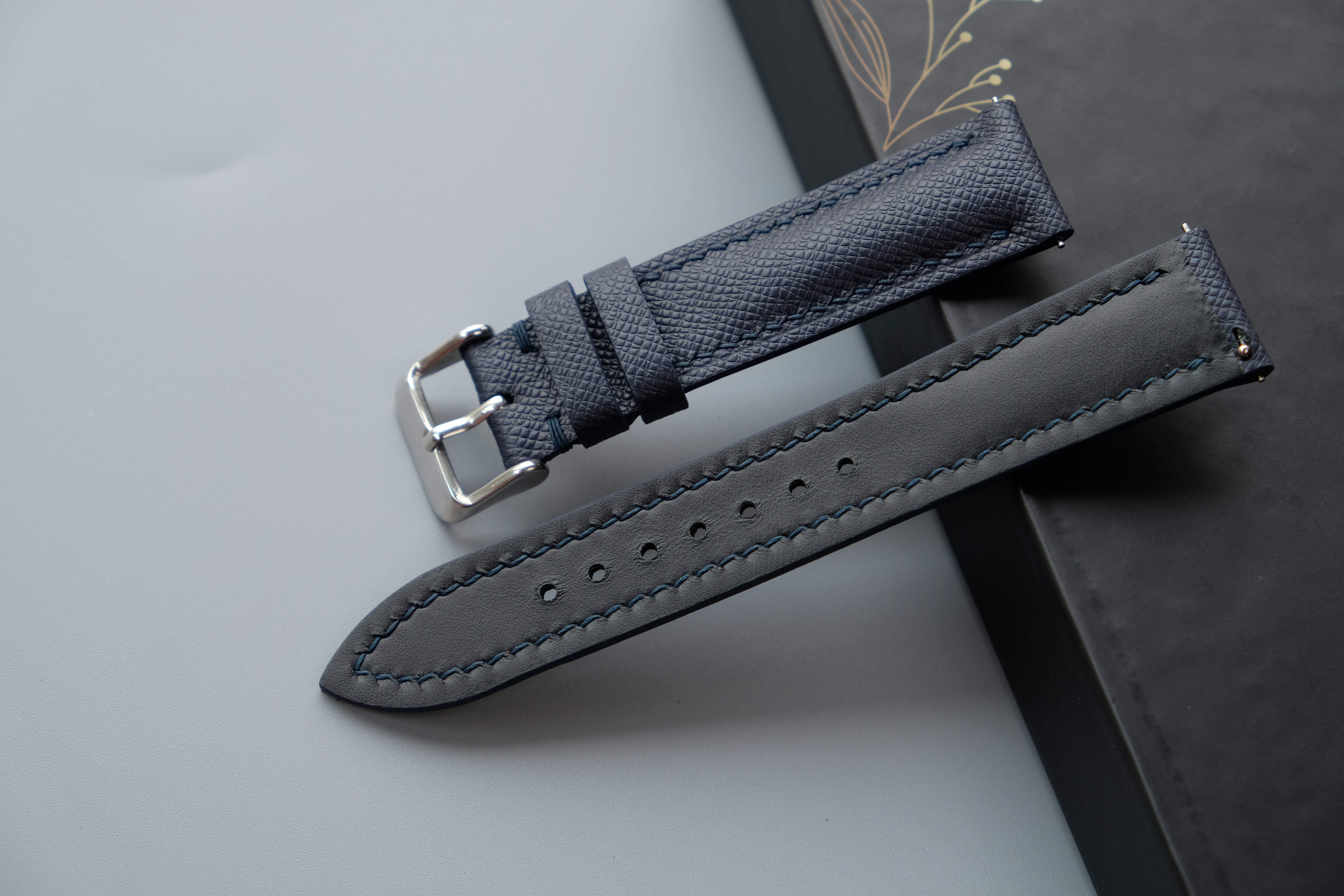 Dark Navy Taiga Leather Watch Strap – Custom Sizes 10mm to 26mm