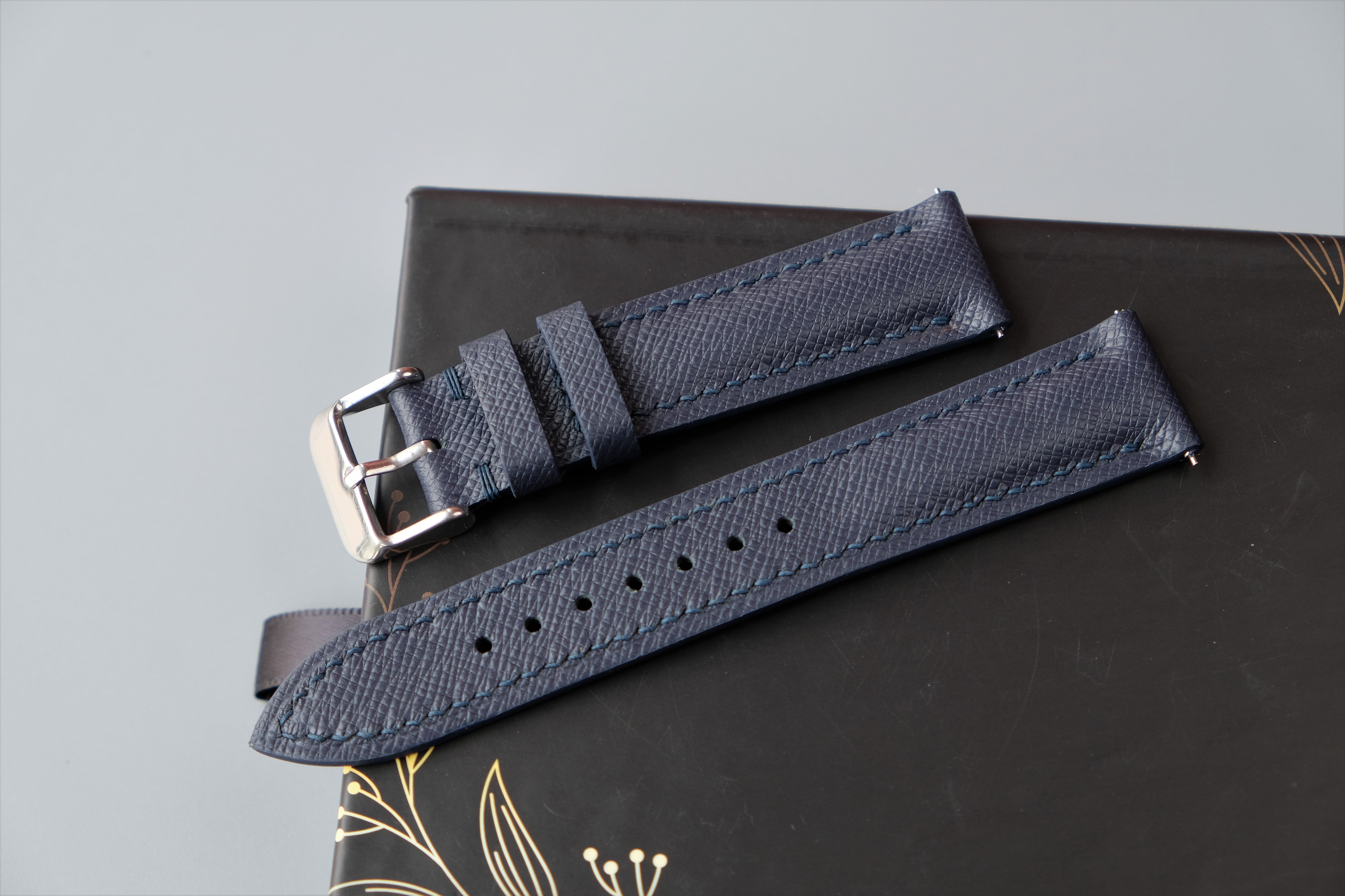 Dark Navy Taiga Leather Watch Strap – Custom Sizes 10mm to 26mm