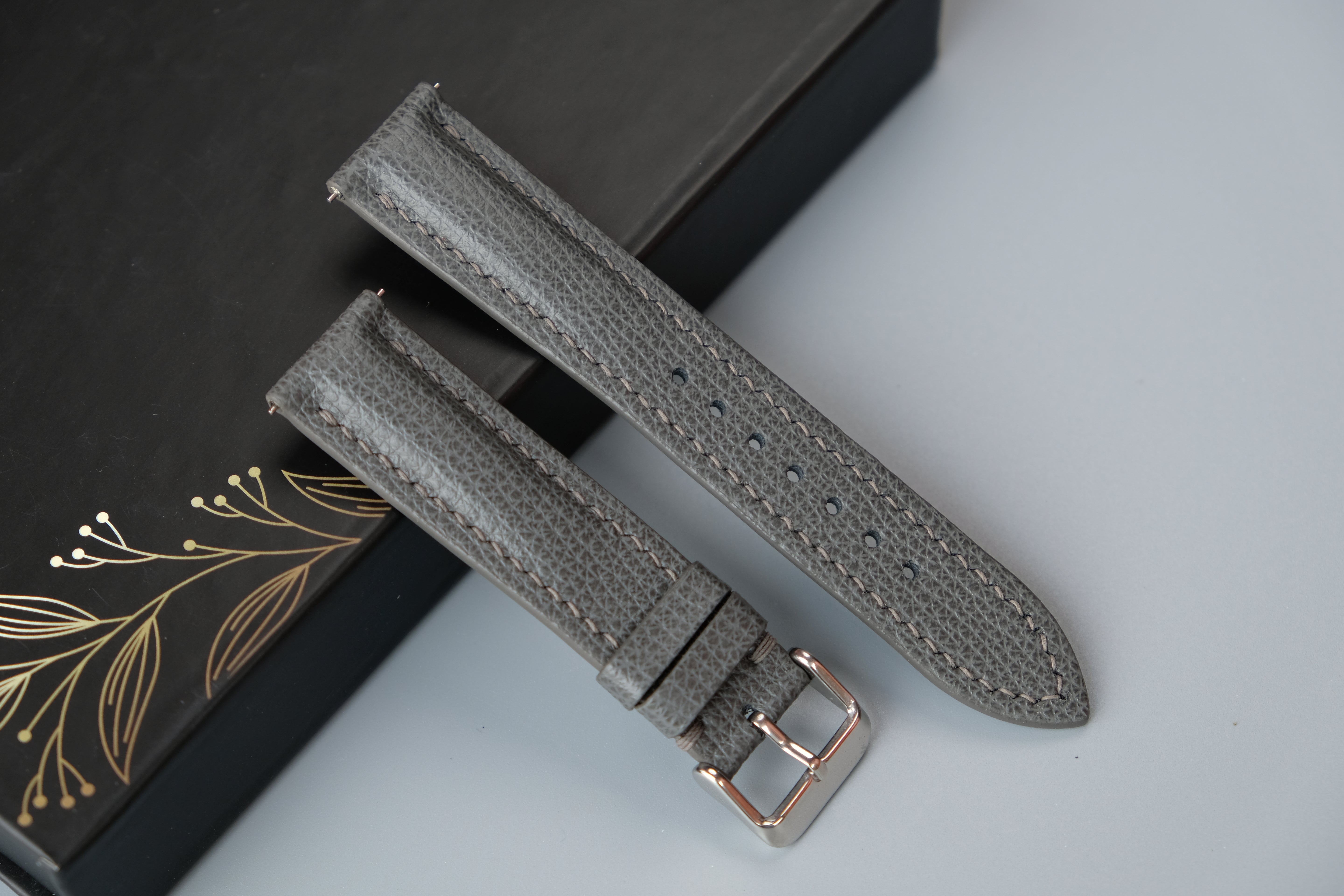 Handmade Gray Calf Leather Watch Strap – Custom Sizes 10mm to 26mm