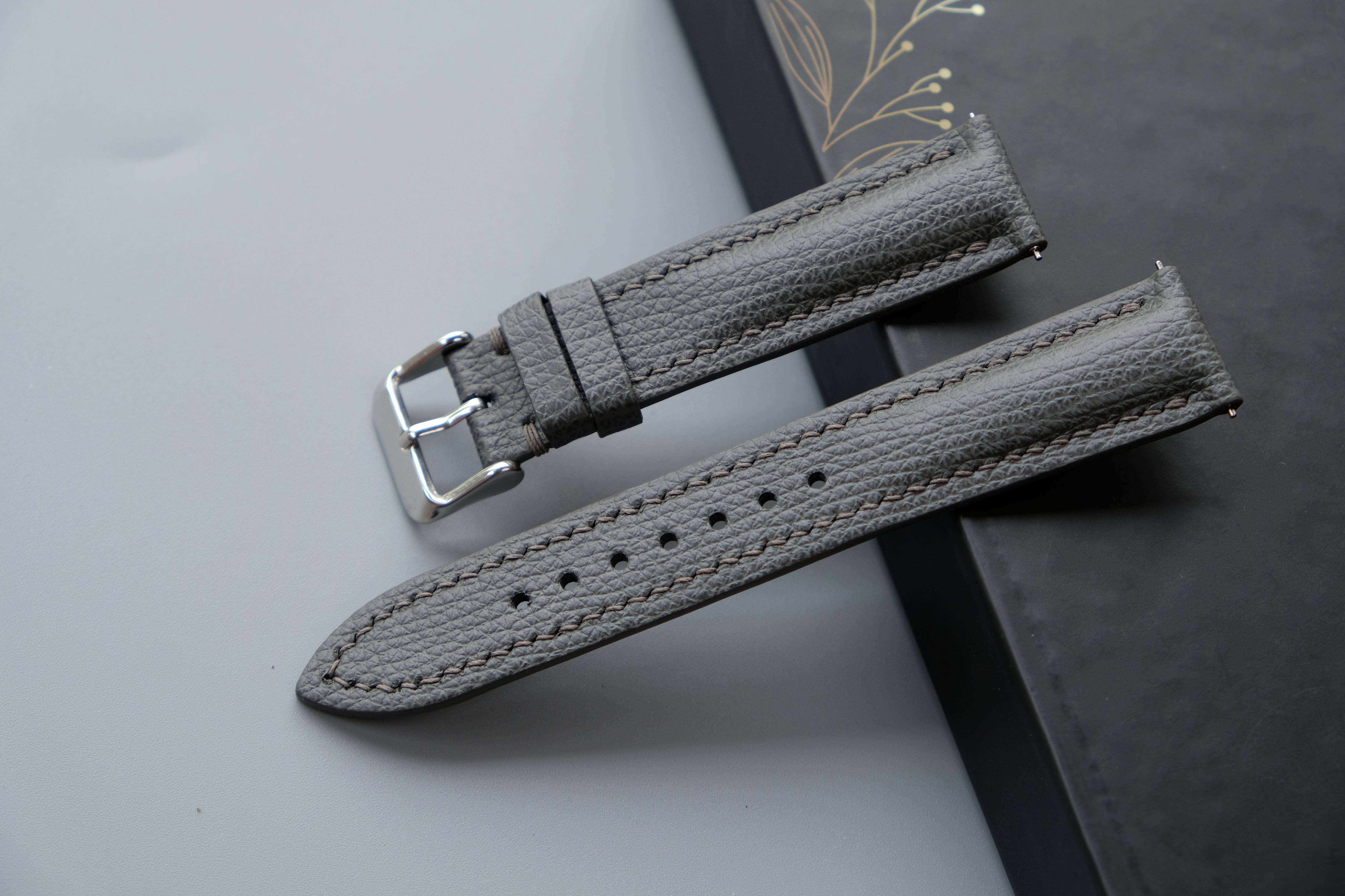 Handmade Gray Calf Leather Watch Strap – Custom Sizes 10mm to 26mm