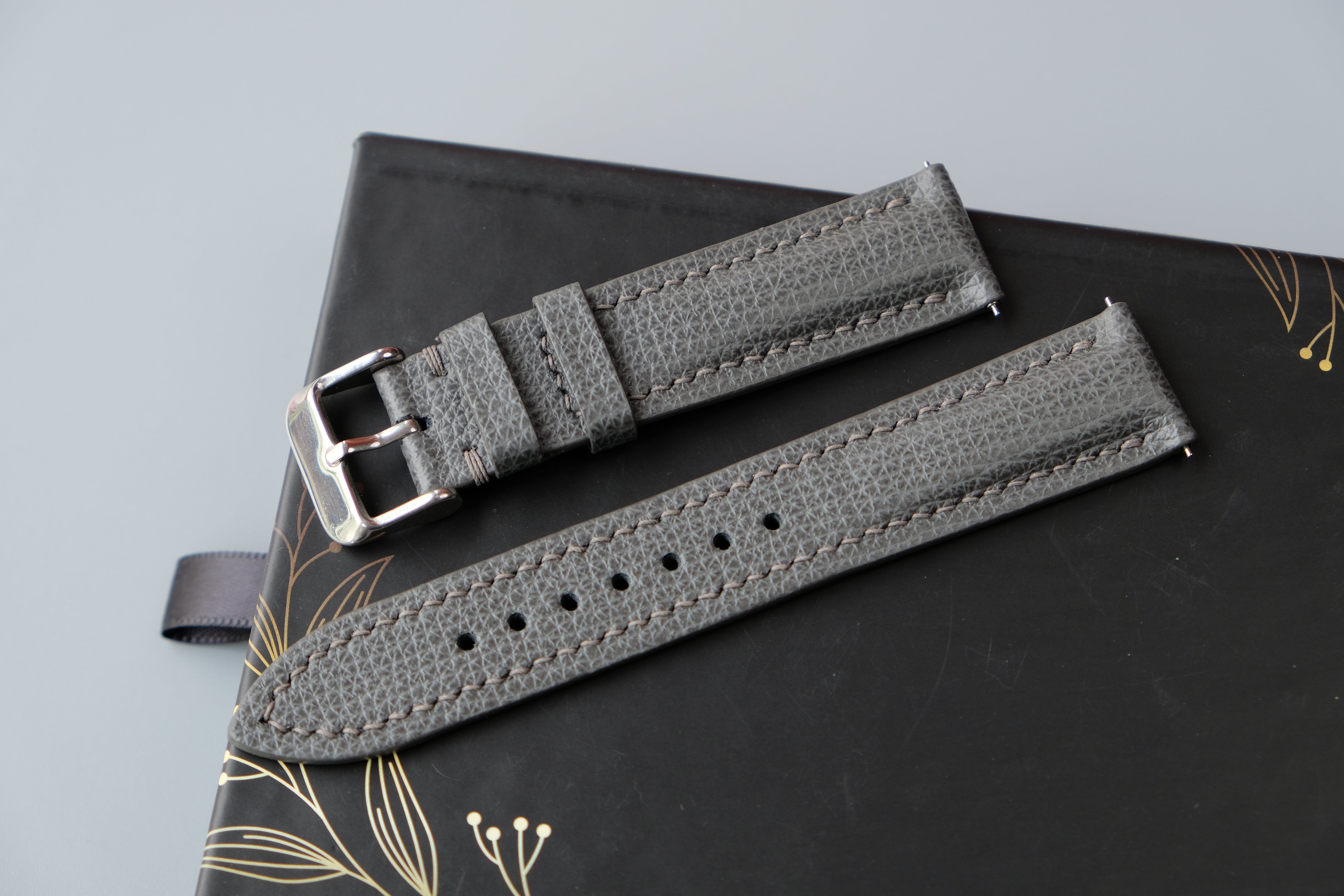 Handmade Gray Calf Leather Watch Strap – Custom Sizes 10mm to 26mm