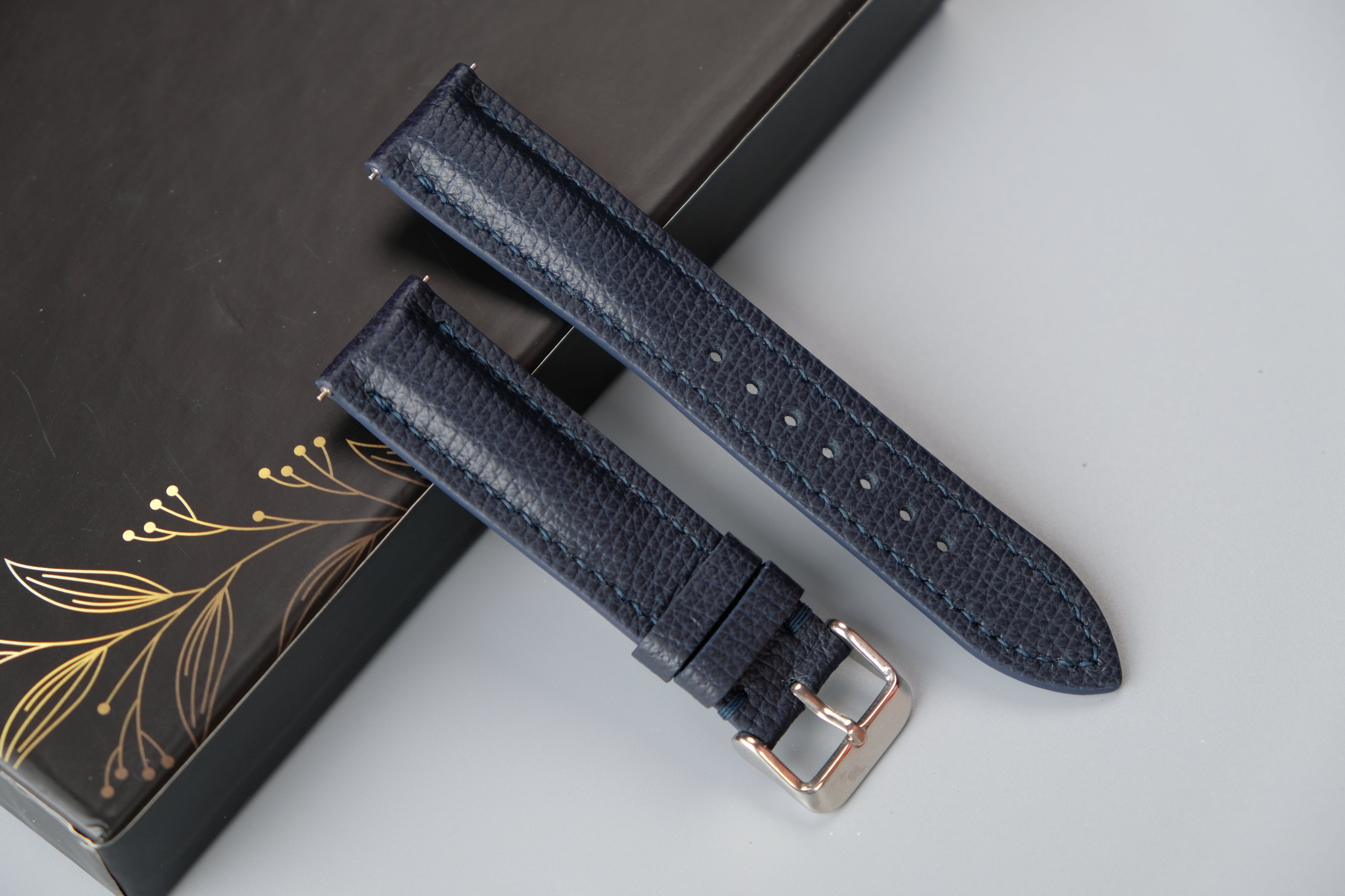 Dark Blue Calf Leather Watch Strap – Custom Sizes 10mm to 26mm