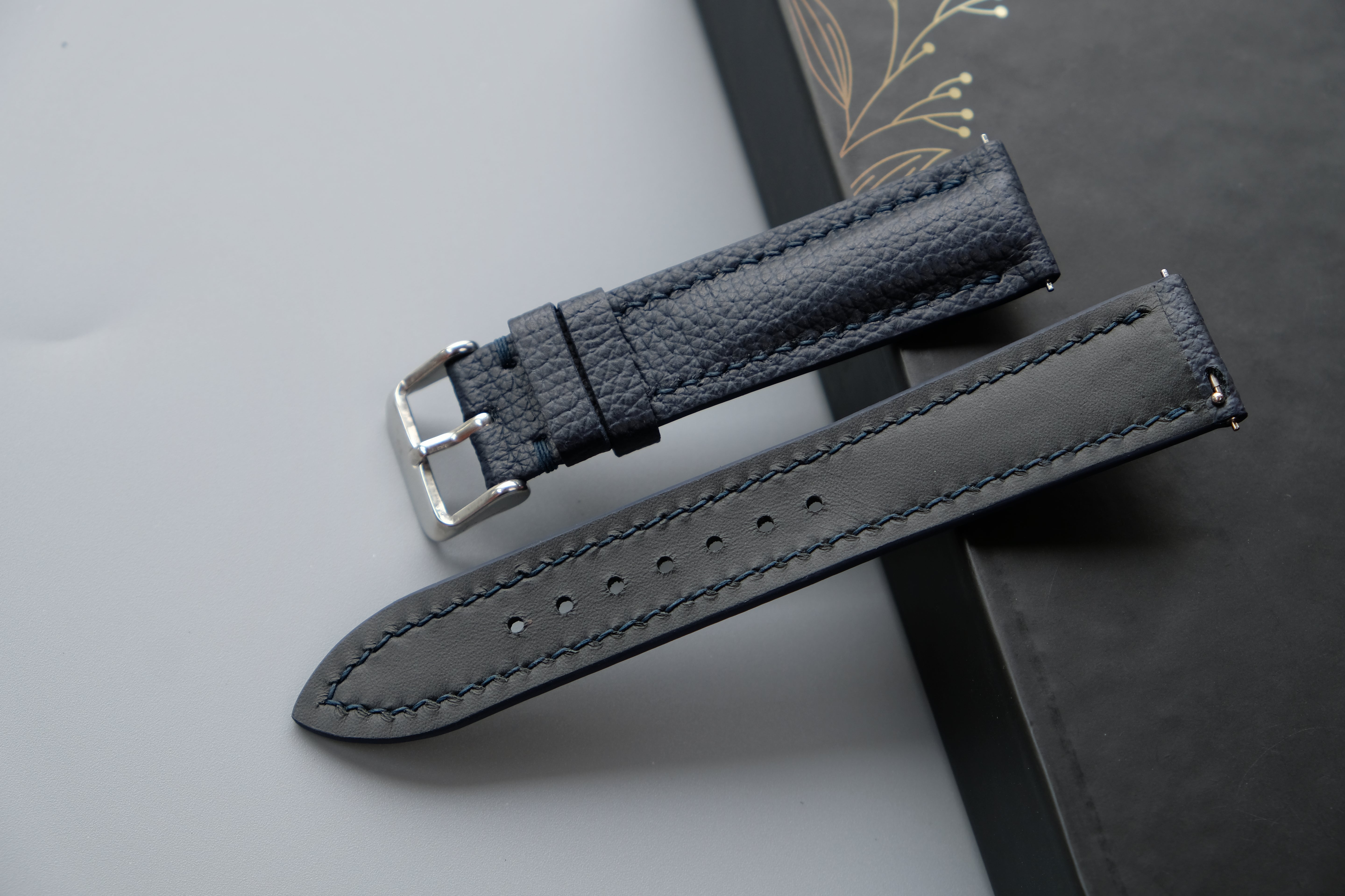 Dark Blue Calf Leather Watch Strap – Custom Sizes 10mm to 26mm