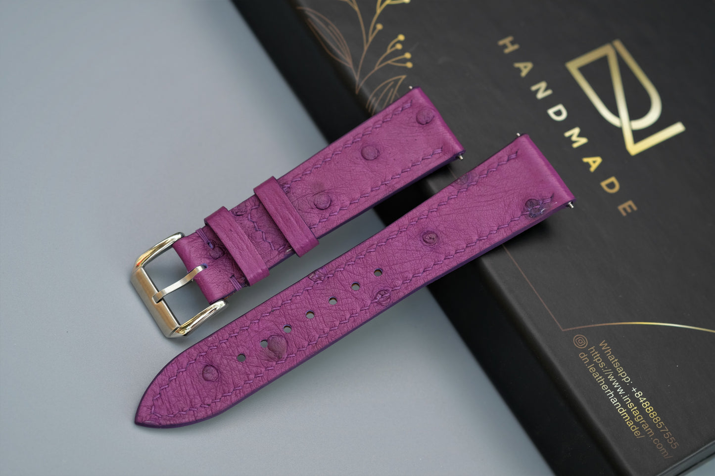 Violet Ostrich Leather Watch Strap