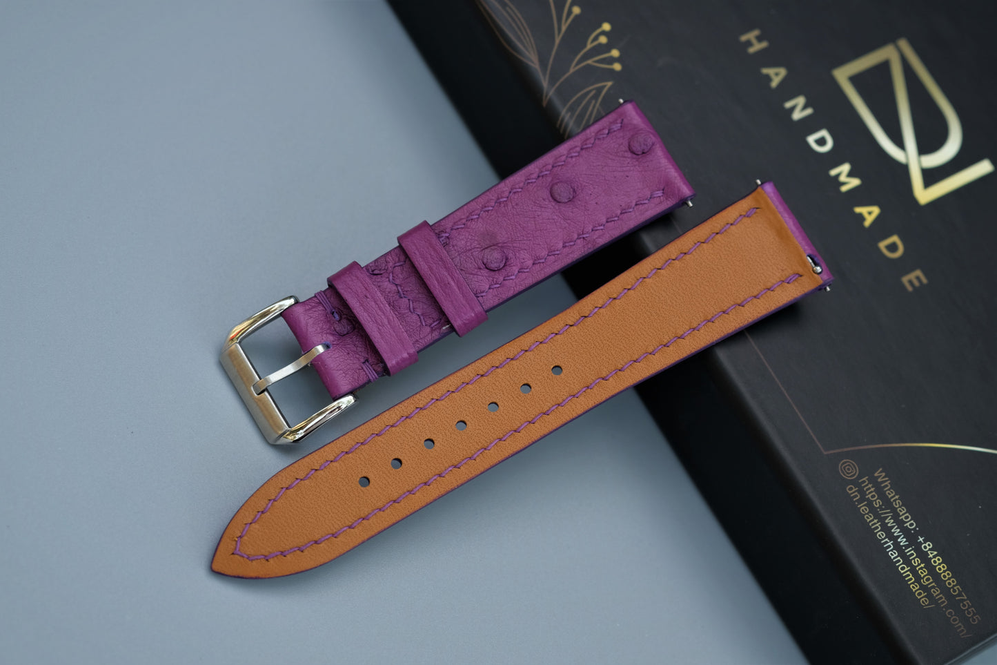 Violet Ostrich Leather Watch Strap