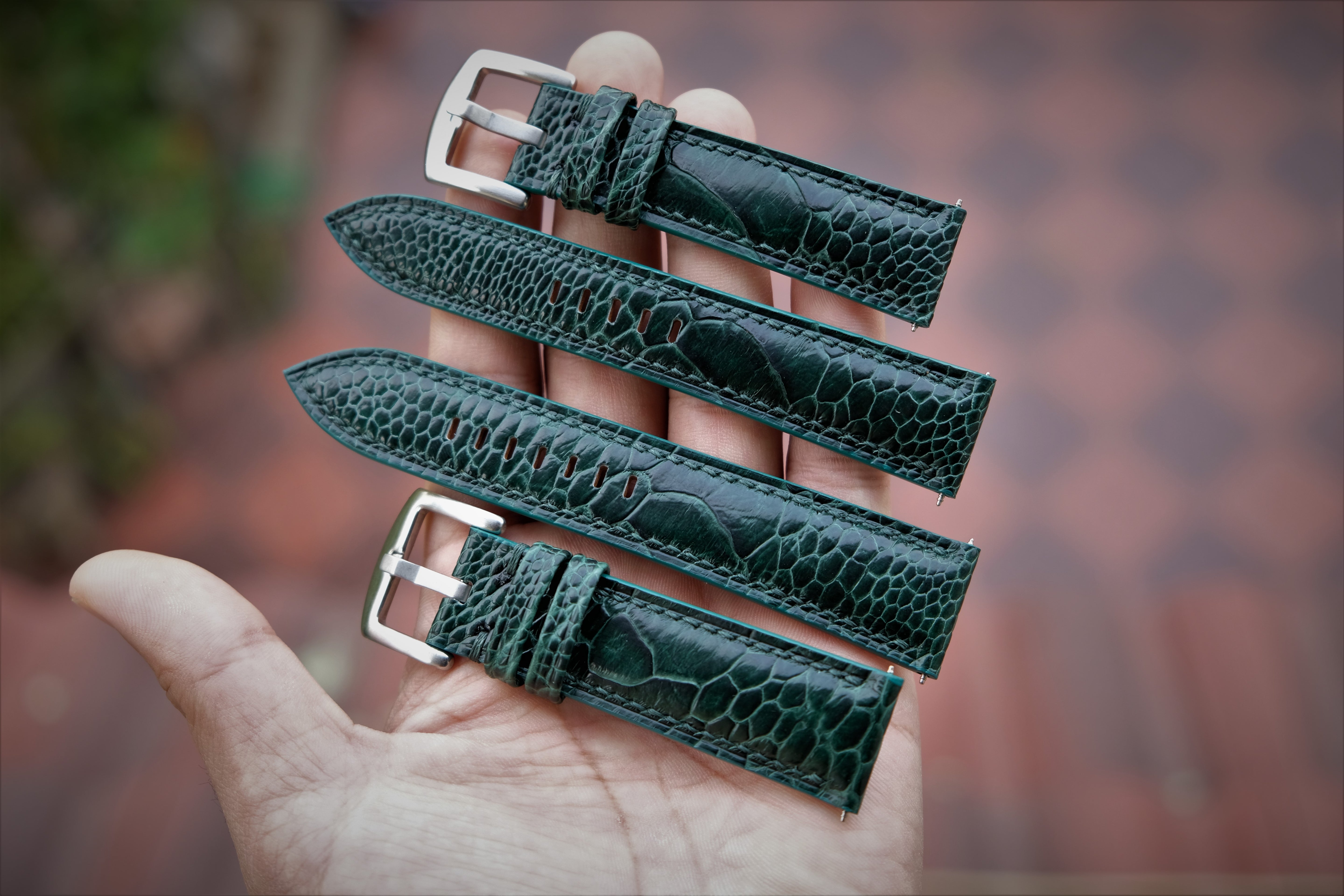 Green Ostrich Leather Watch Strap – Custom Sizes 10mm to 26mm