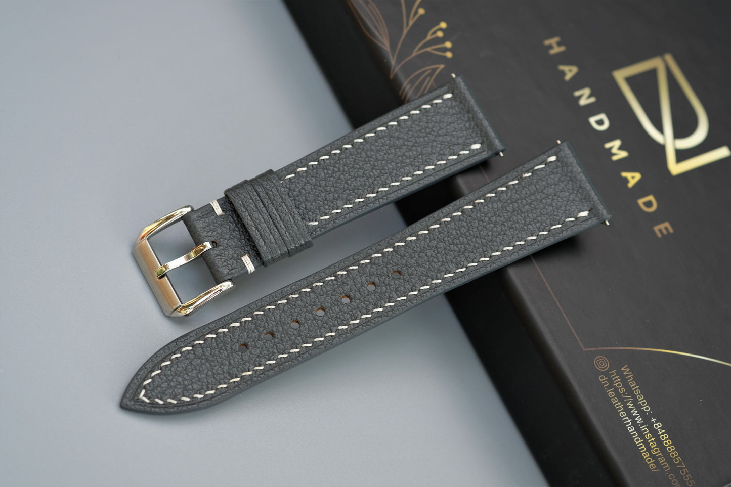 Gray Alran Chevre Leather Watch Strap