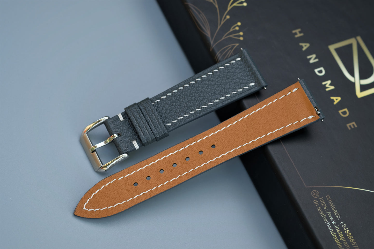 Gray Alran Chevre Leather Watch Strap