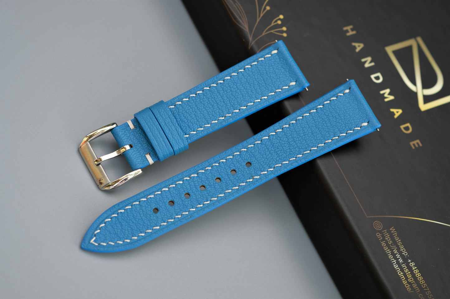 Light Blue Alran Chevre Leather Watch Strap