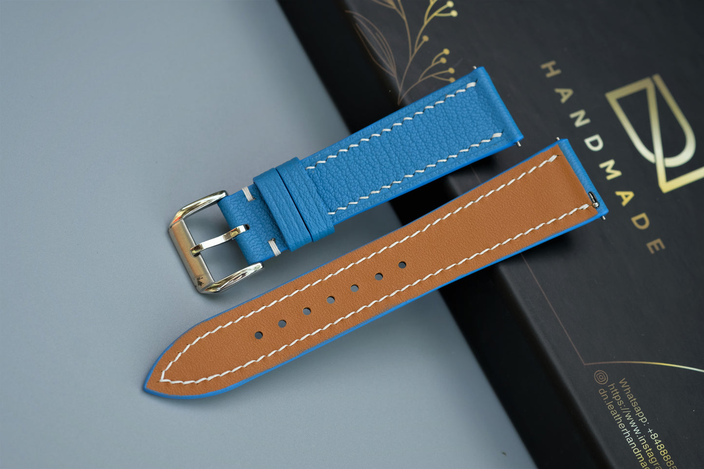 Light Blue Alran Chevre Leather Watch Strap