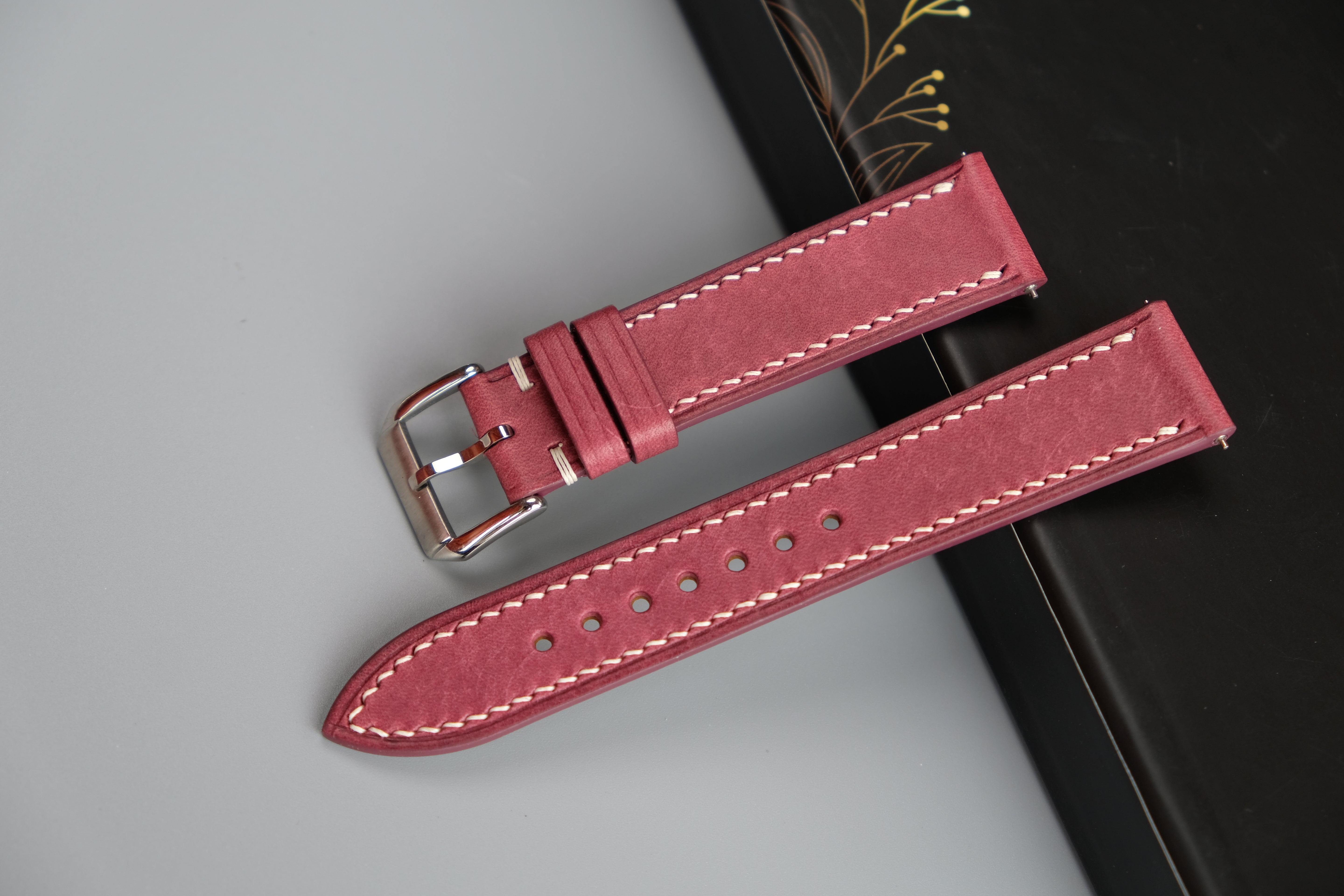 Light Burgundy Maya Leather Watch Strap – Custom Sizes 10mm to 26mm