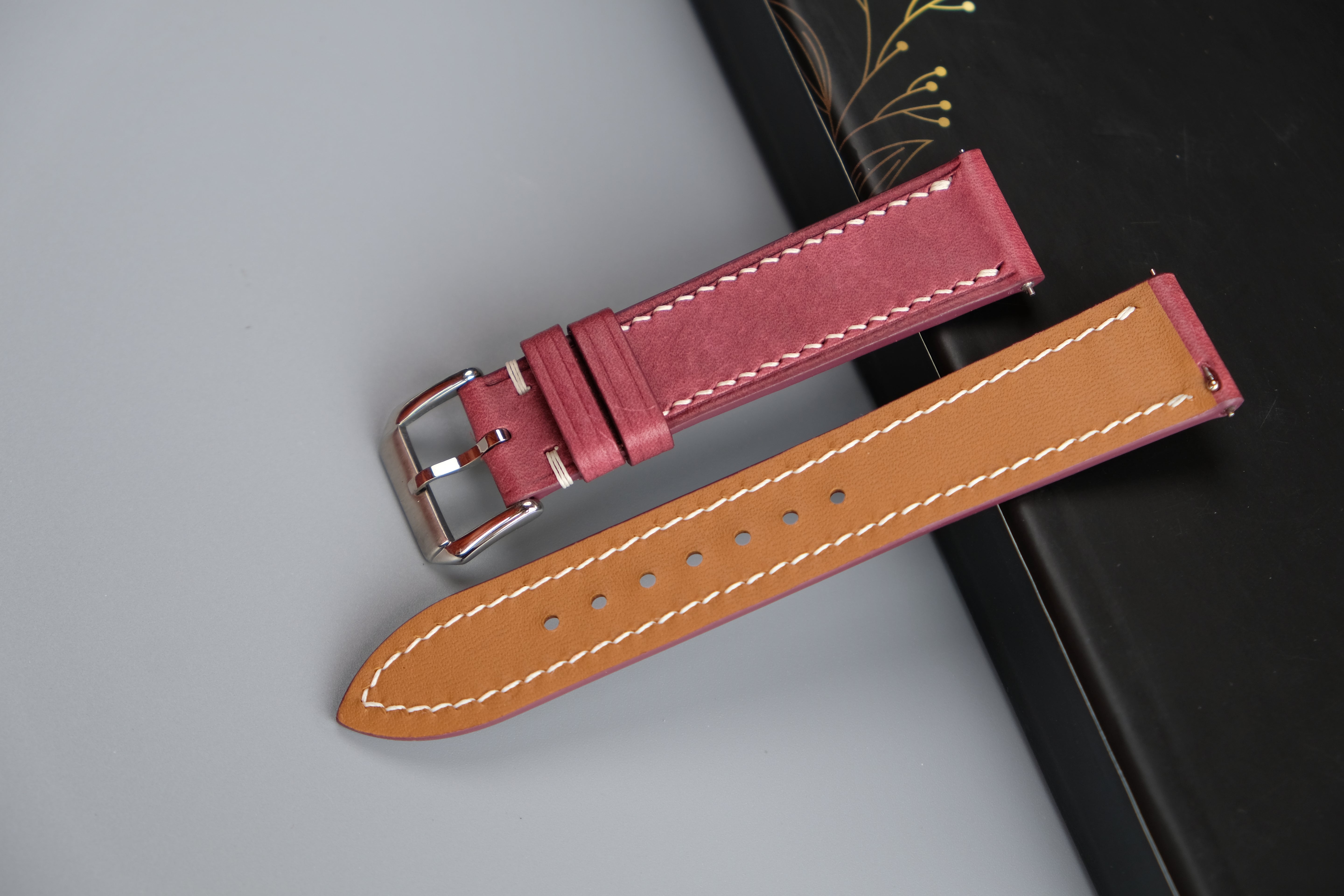 Light Burgundy Maya Leather Watch Strap – Custom Sizes 10mm to 26mm