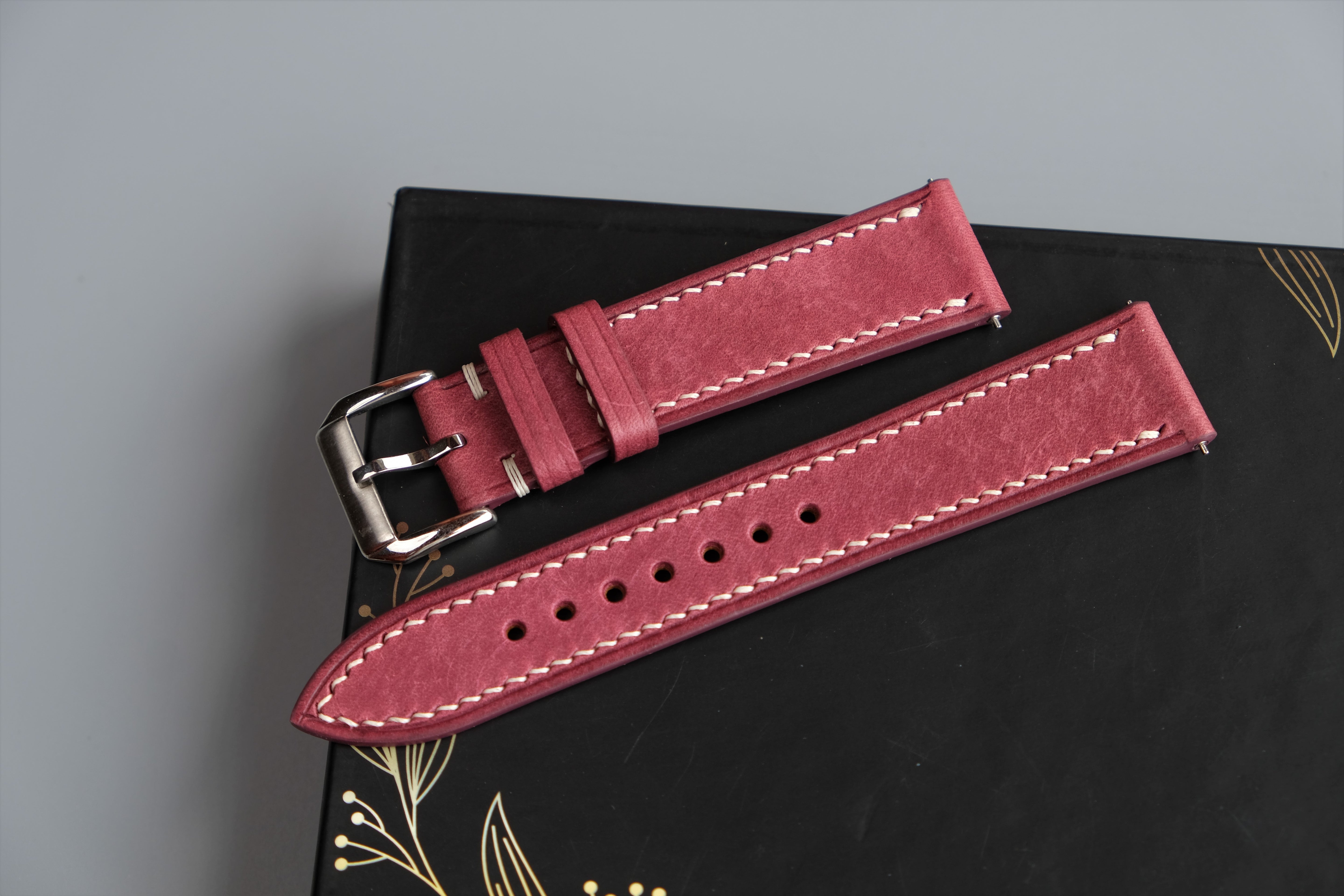 Light Burgundy Maya Leather Watch Strap – Custom Sizes 10mm to 26mm