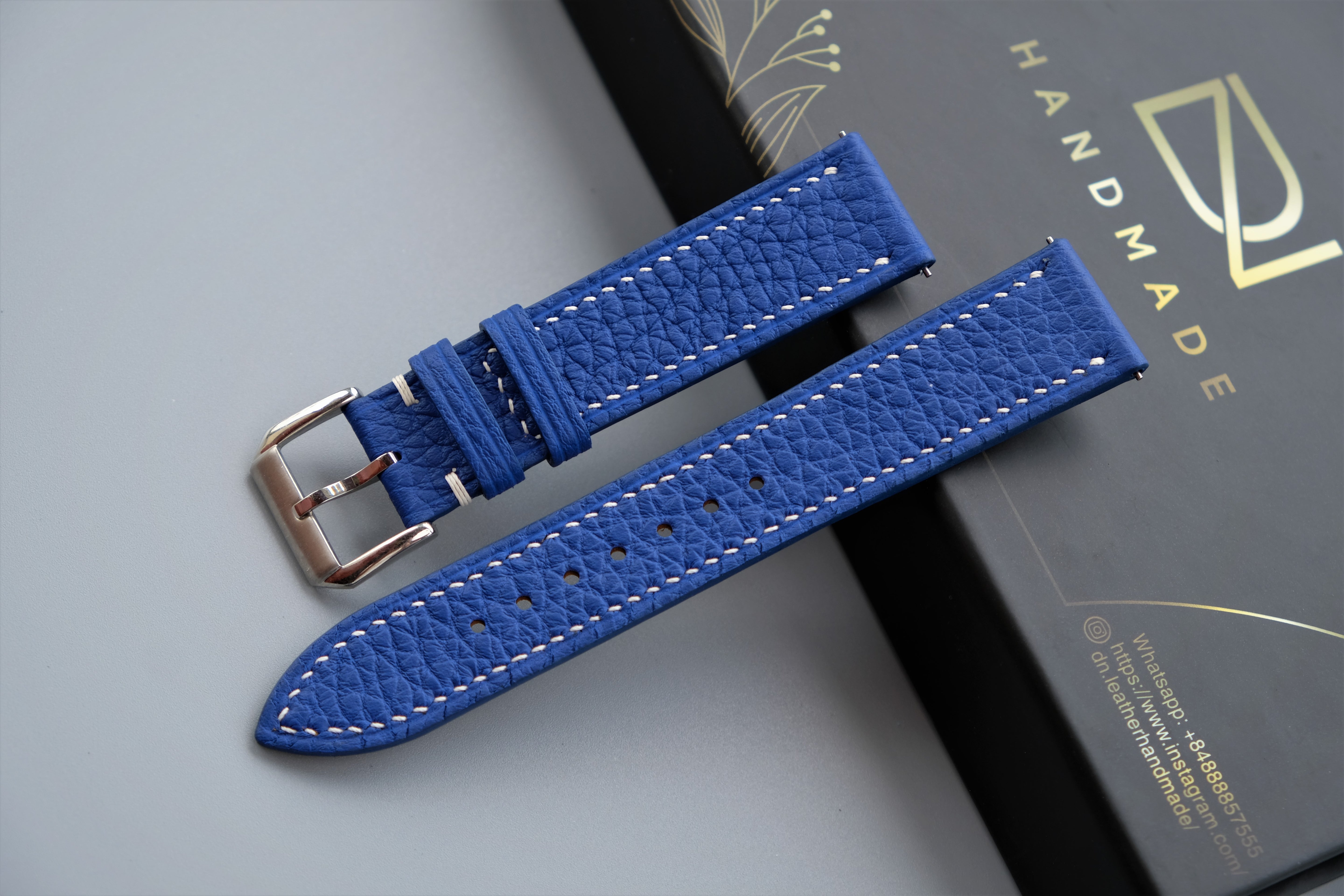 Blue TOGO Leather Watch Strap - Custom Sizes from 10mm to 26mm