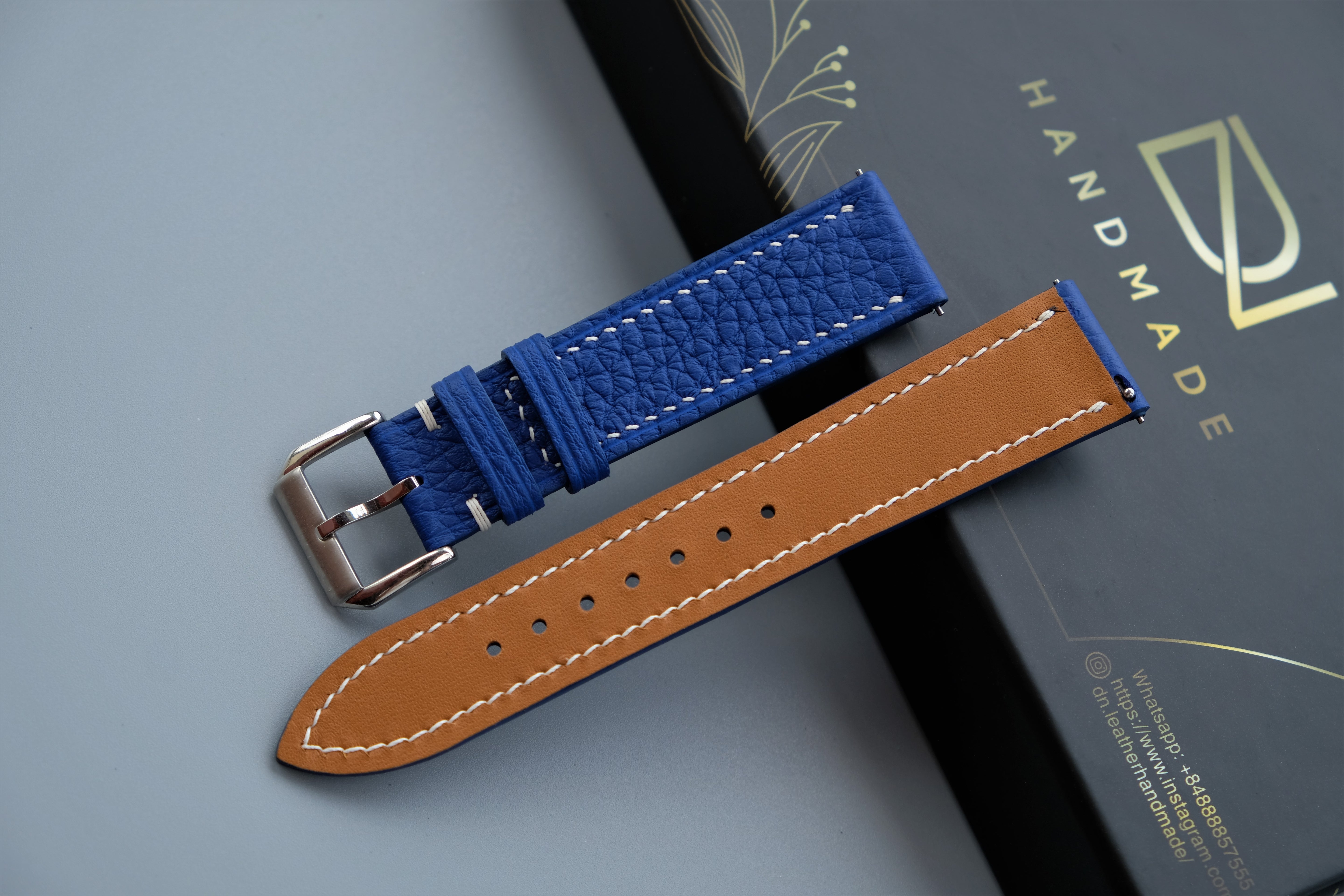 Blue TOGO Leather Watch Strap - Custom Sizes from 10mm to 26mm