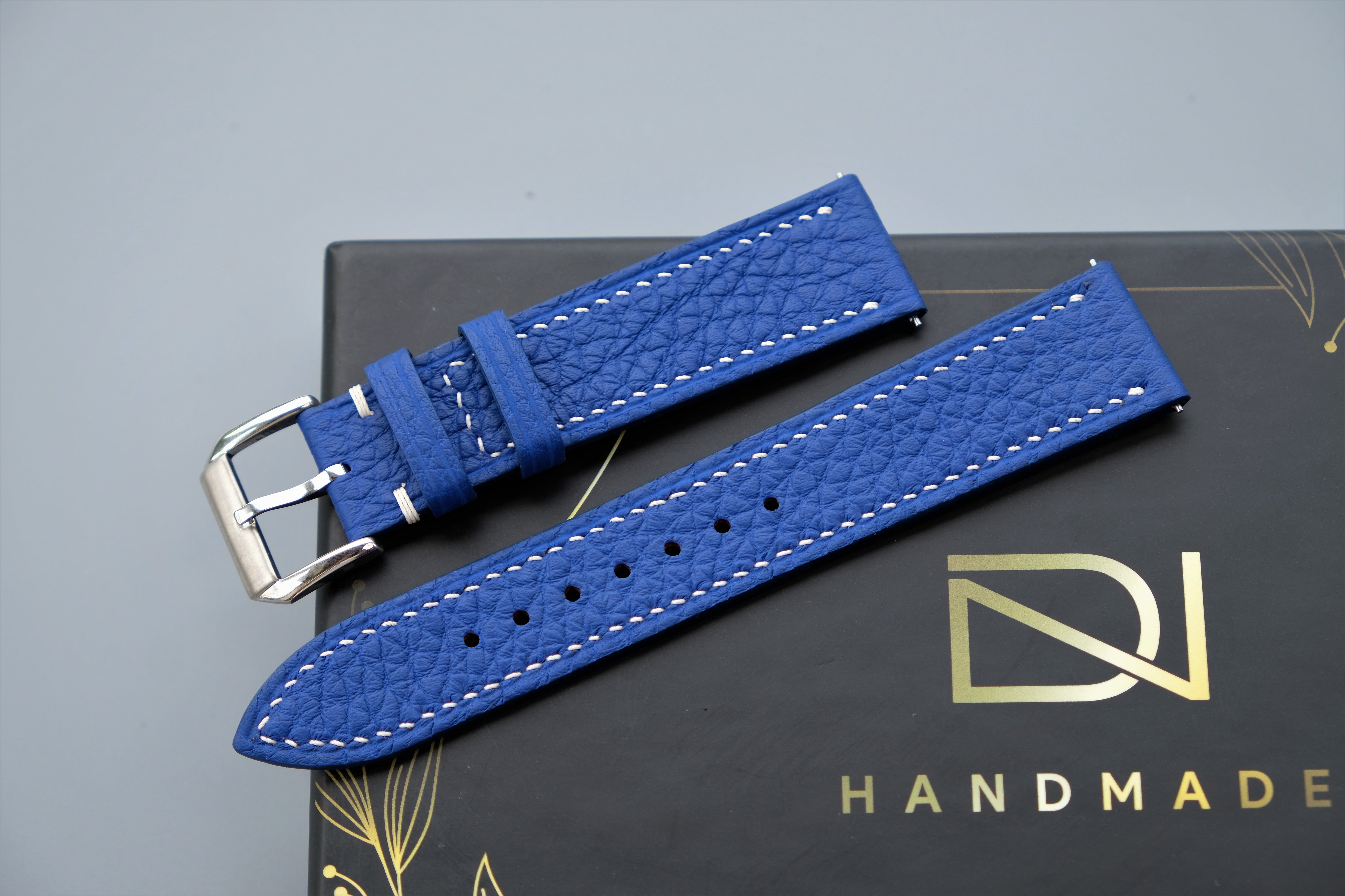 Blue TOGO Leather Watch Strap - Custom Sizes from 10mm to 26mm