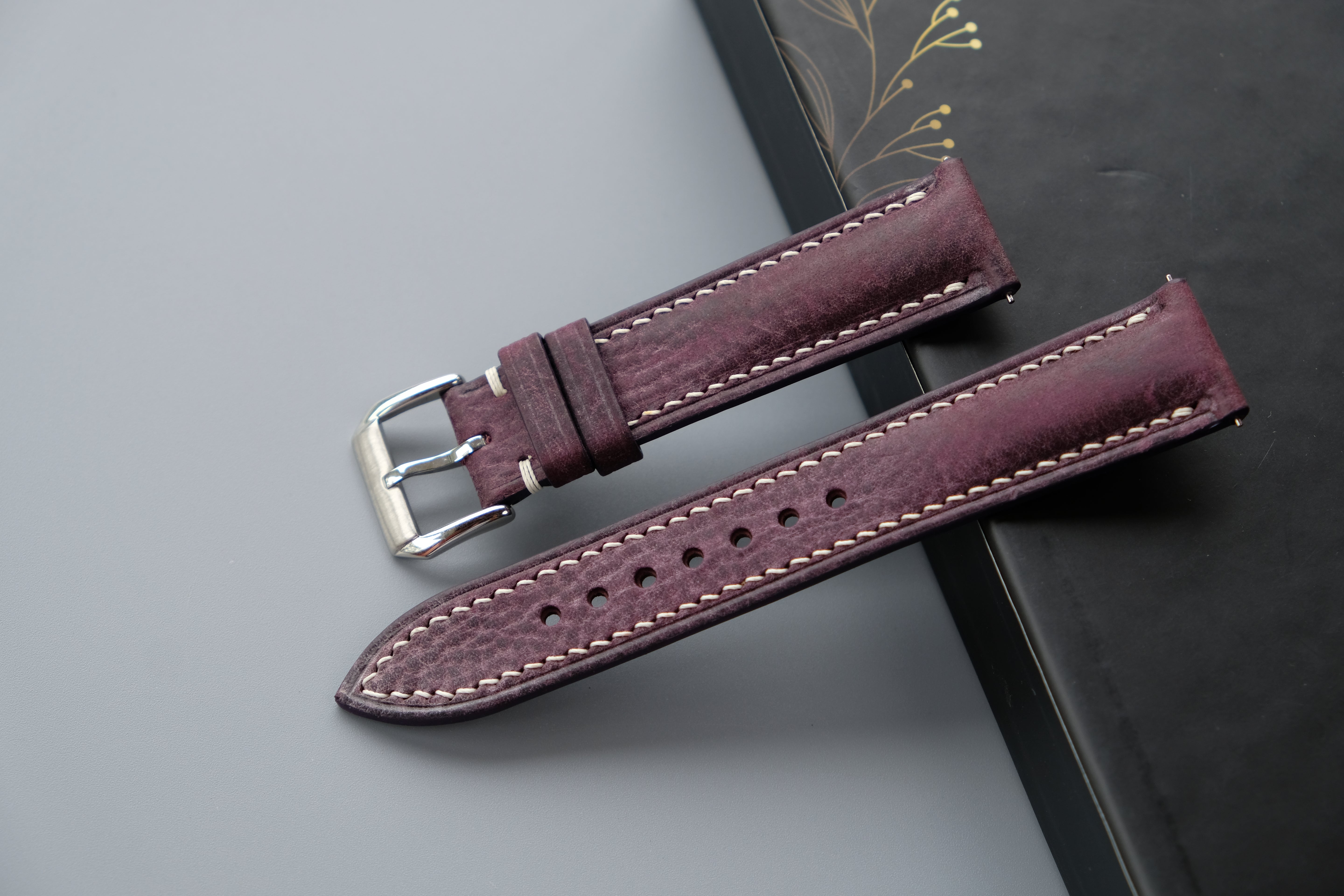 Purple MBOX WAX Leather Watch Strap – Custom Sizes 10mm to 26mm