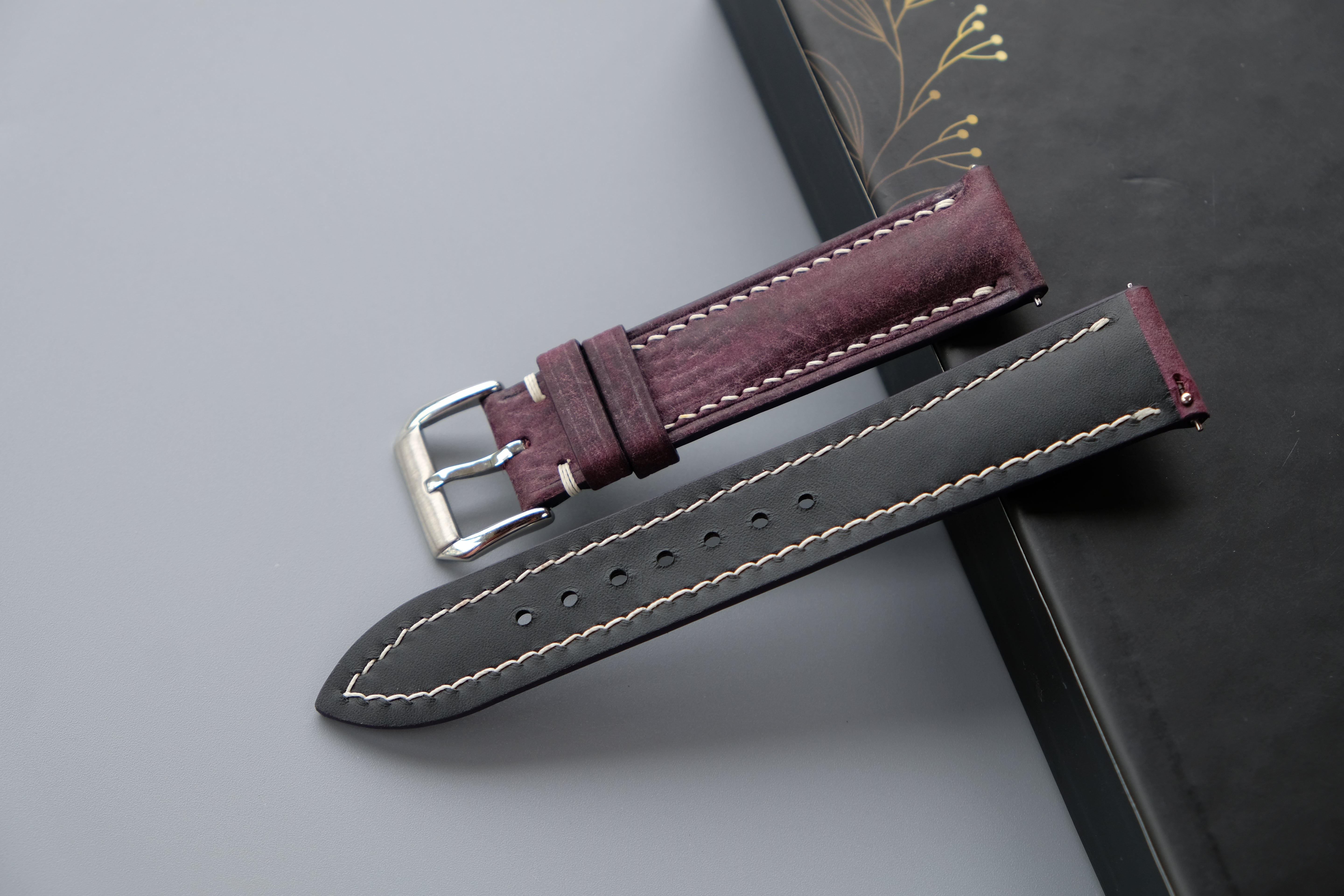 Purple MBOX WAX Leather Watch Strap – Custom Sizes 10mm to 26mm