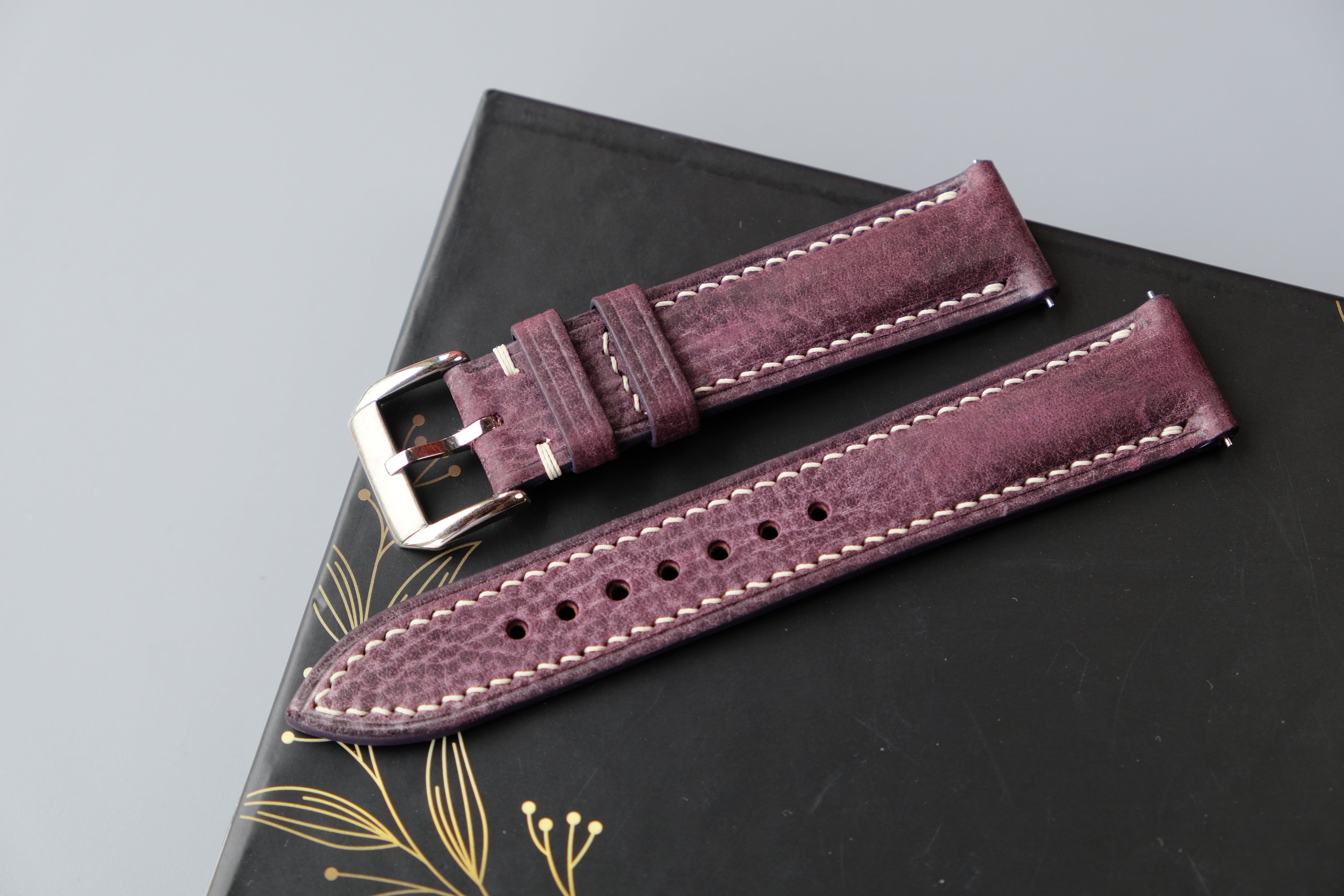 Purple MBOX WAX Leather Watch Strap – Custom Sizes 10mm to 26mm