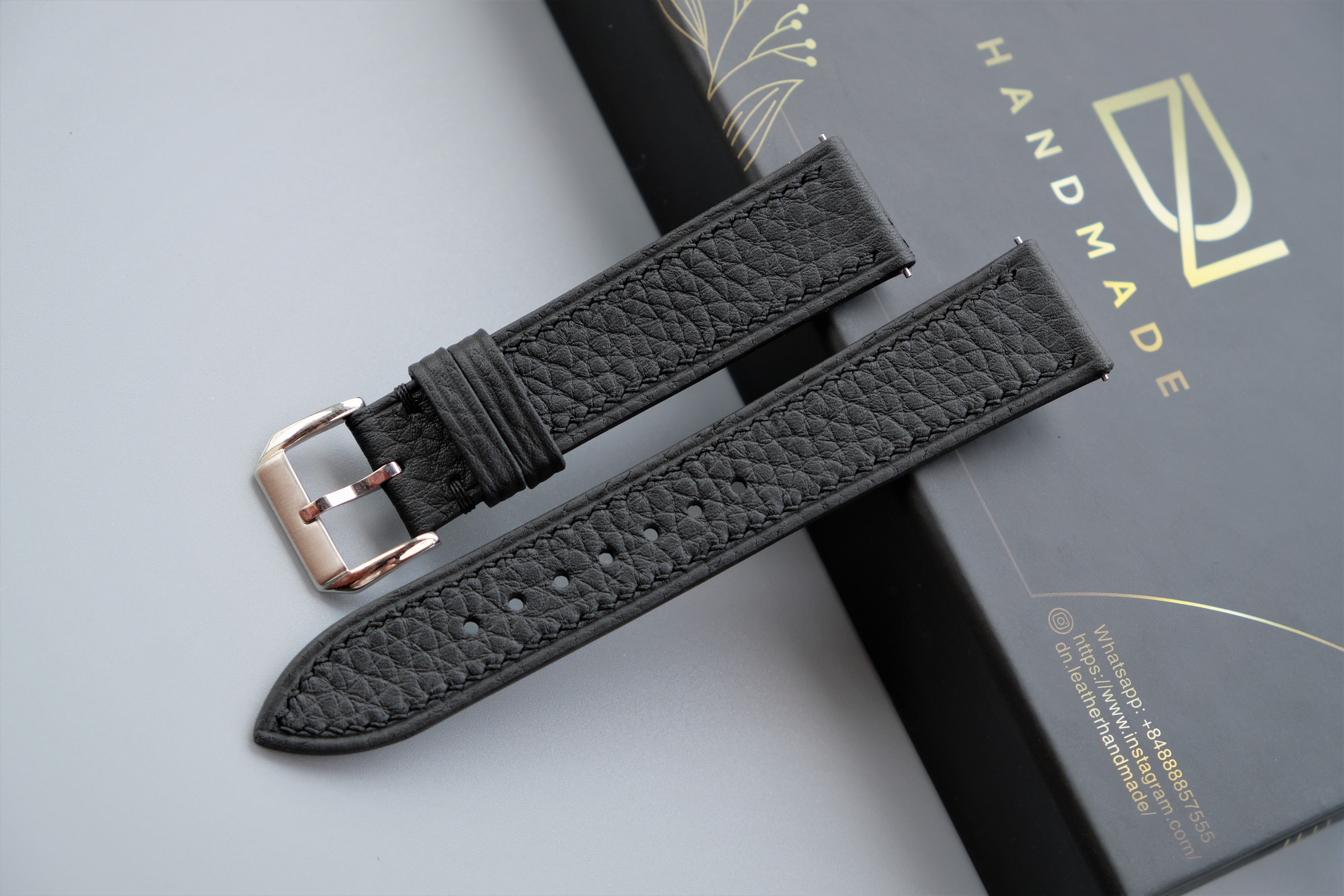 Black TOGO Leather Watch Strap - Custom Sizes from 10mm to 26mm