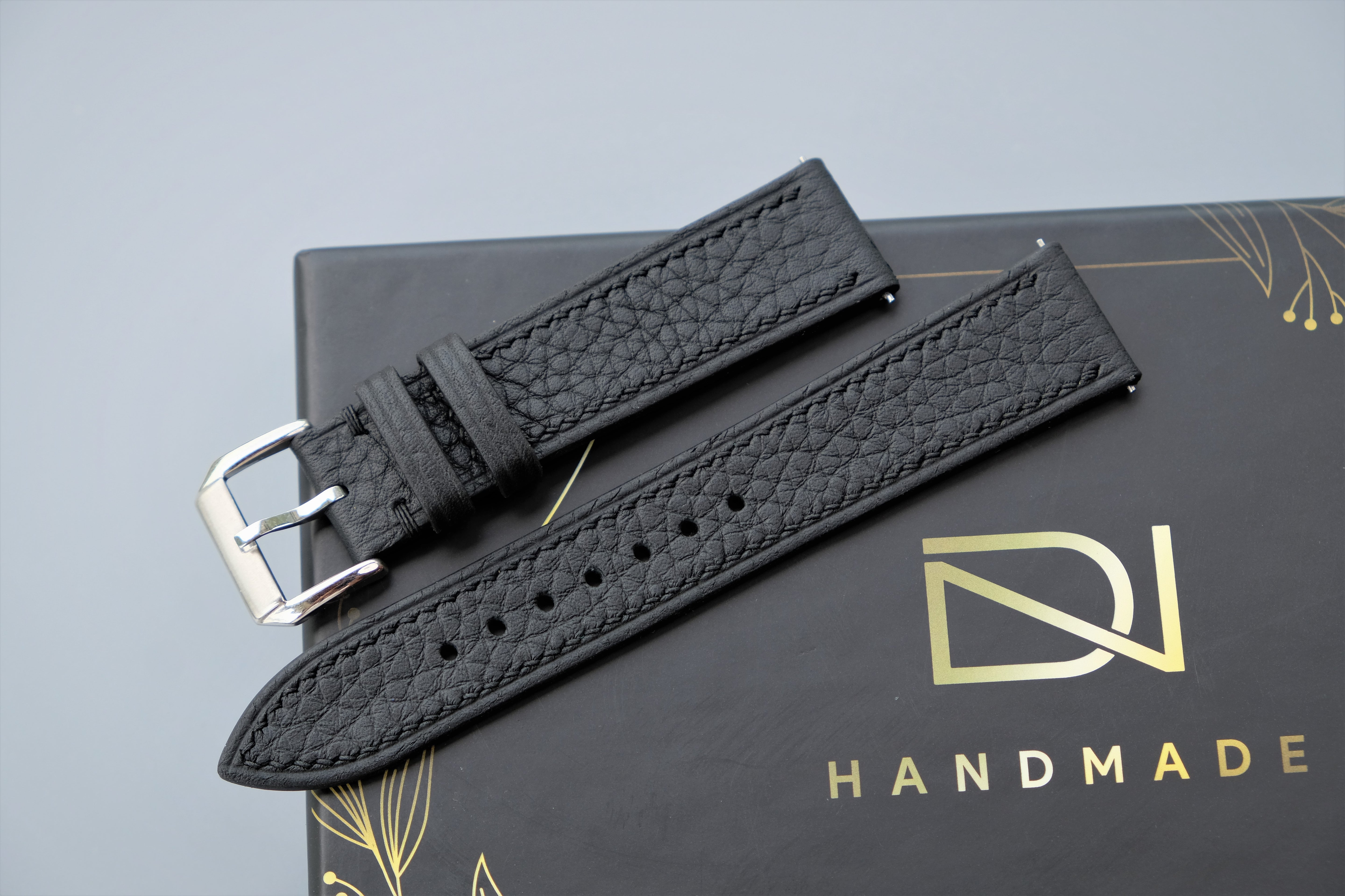 Black TOGO Leather Watch Strap - Custom Sizes from 10mm to 26mm