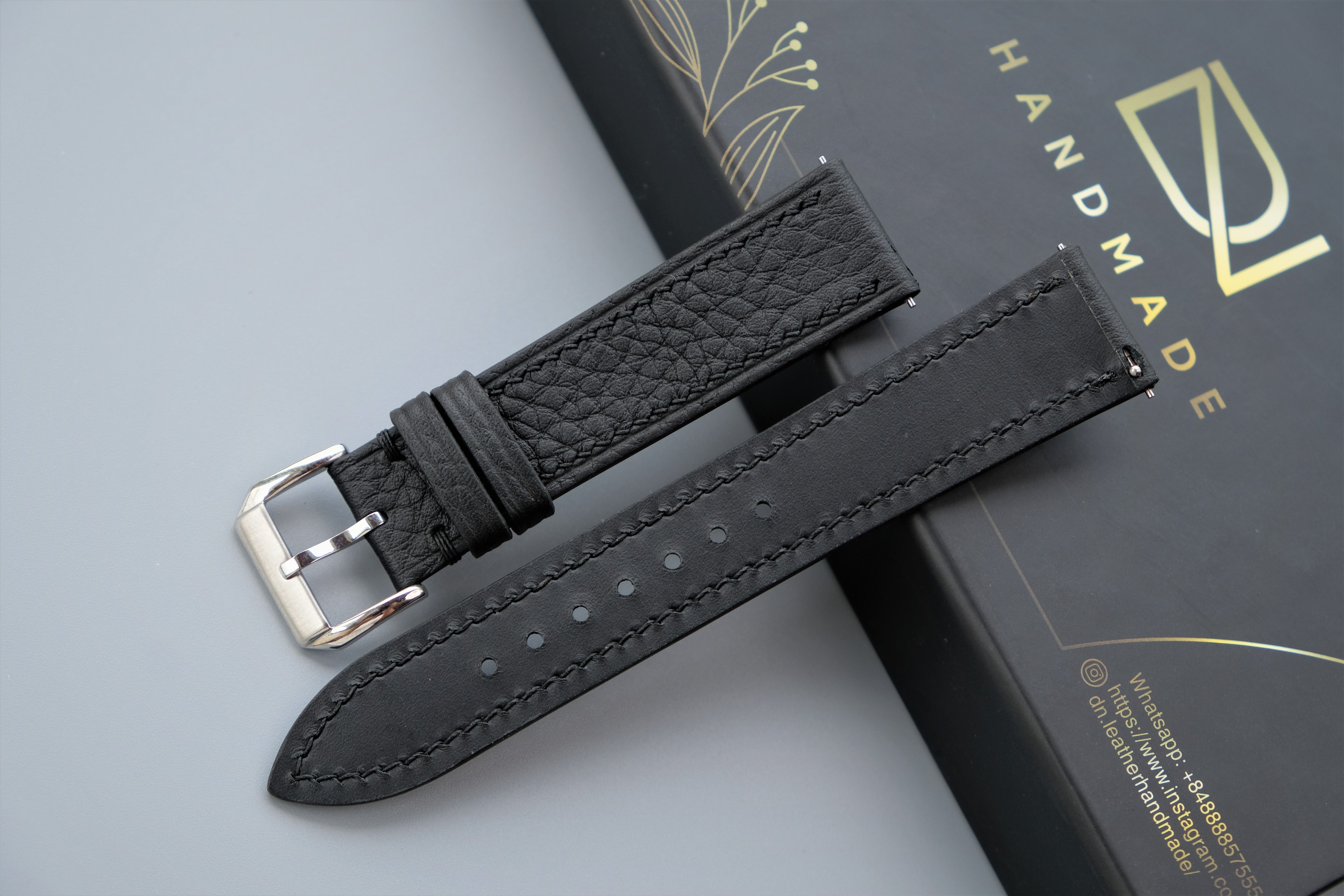 Black TOGO Leather Watch Strap - Custom Sizes from 10mm to 26mm